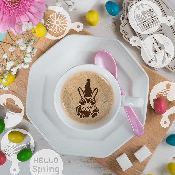 Easter Cookie Stencils, 36Pcs Reusable Eggs Bunny Cookie Coffee Stencils Templates Mold Tools for Cookies Baking Painting Dessert Coffee Decoration Easter Party Supplies