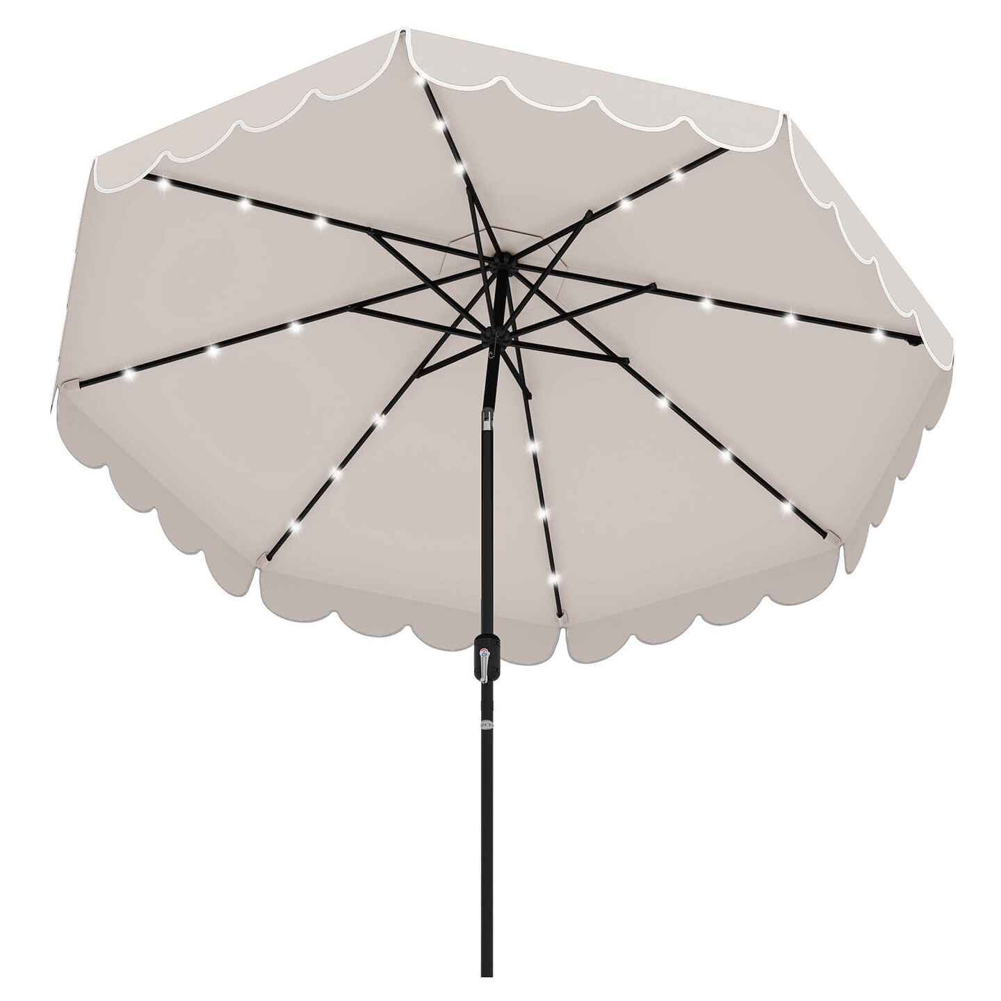 Costway 9.3 FT Solar Patio Umbrella Outdoor Market Sunshade with 24 LED Lights,Ruffles Beige/Brown/Red/Gray/Turquoise