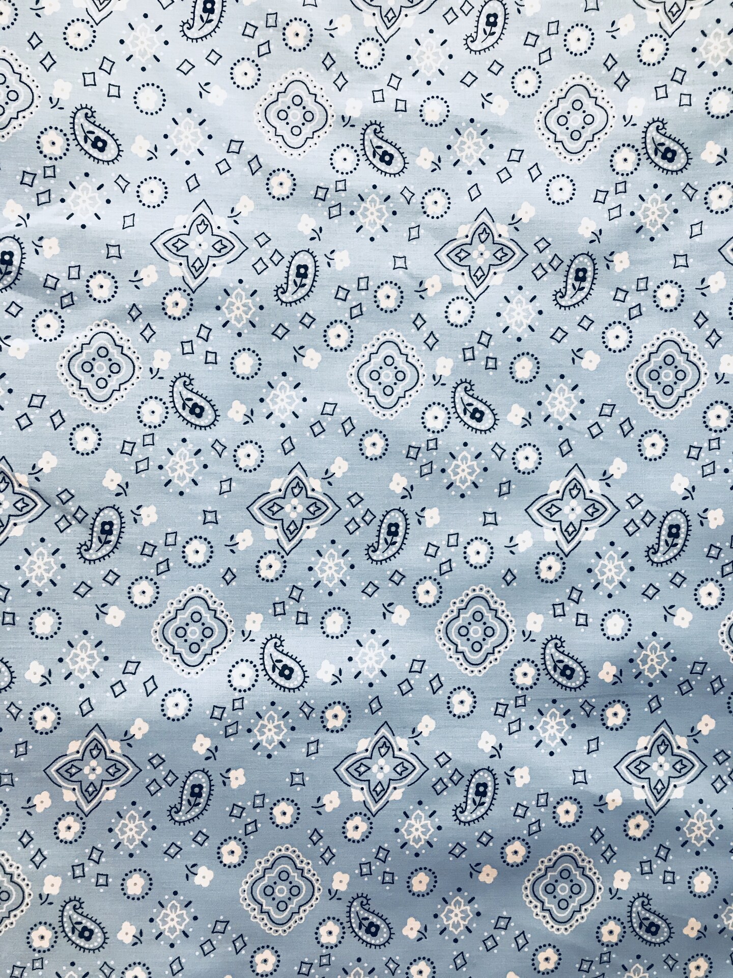1 Yard Baby Blue Paisley Bandanna Cotton Polyester Blend Fabric 59/60 Inch Wide