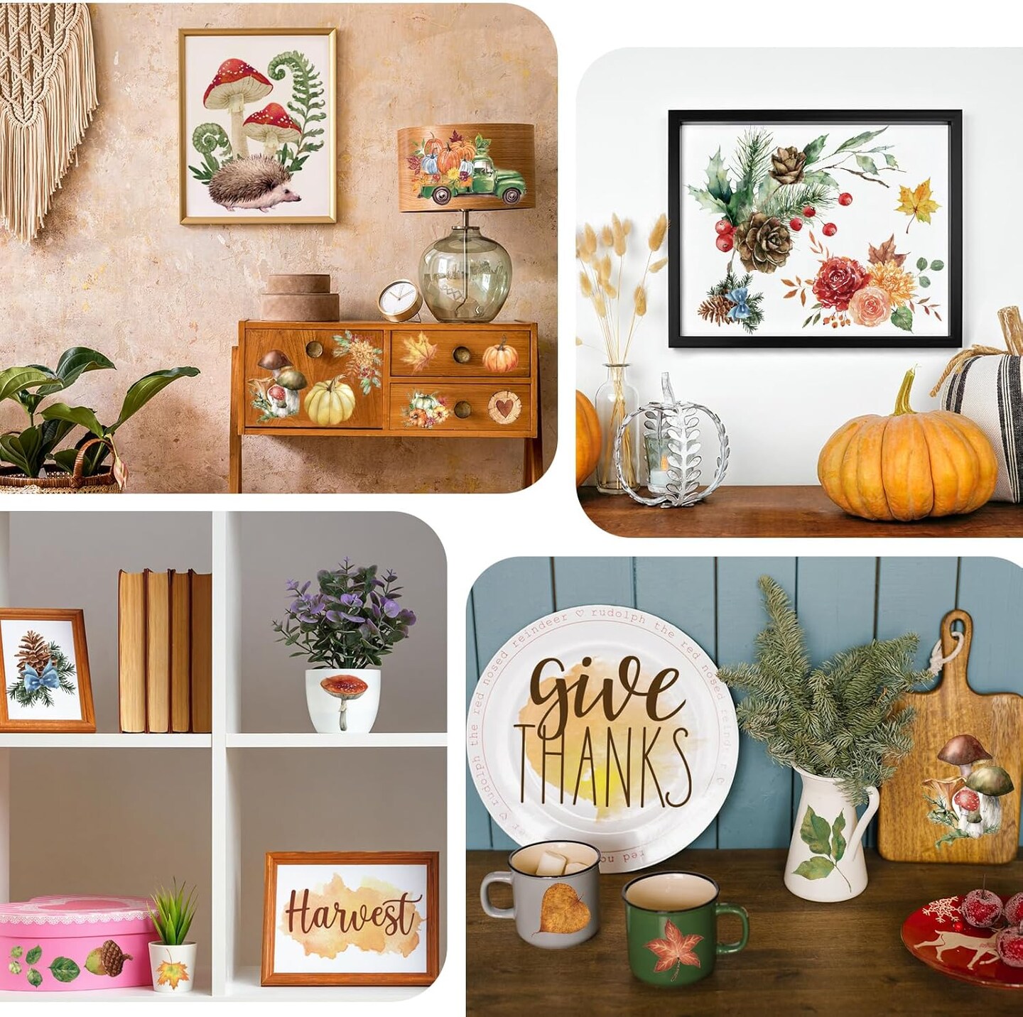 12 Sheets Fall Thanksgiving Rub on Transfers for Crafts (Red, Green, White, Yellow) 5.51 x 5.71 x 0.04 inches