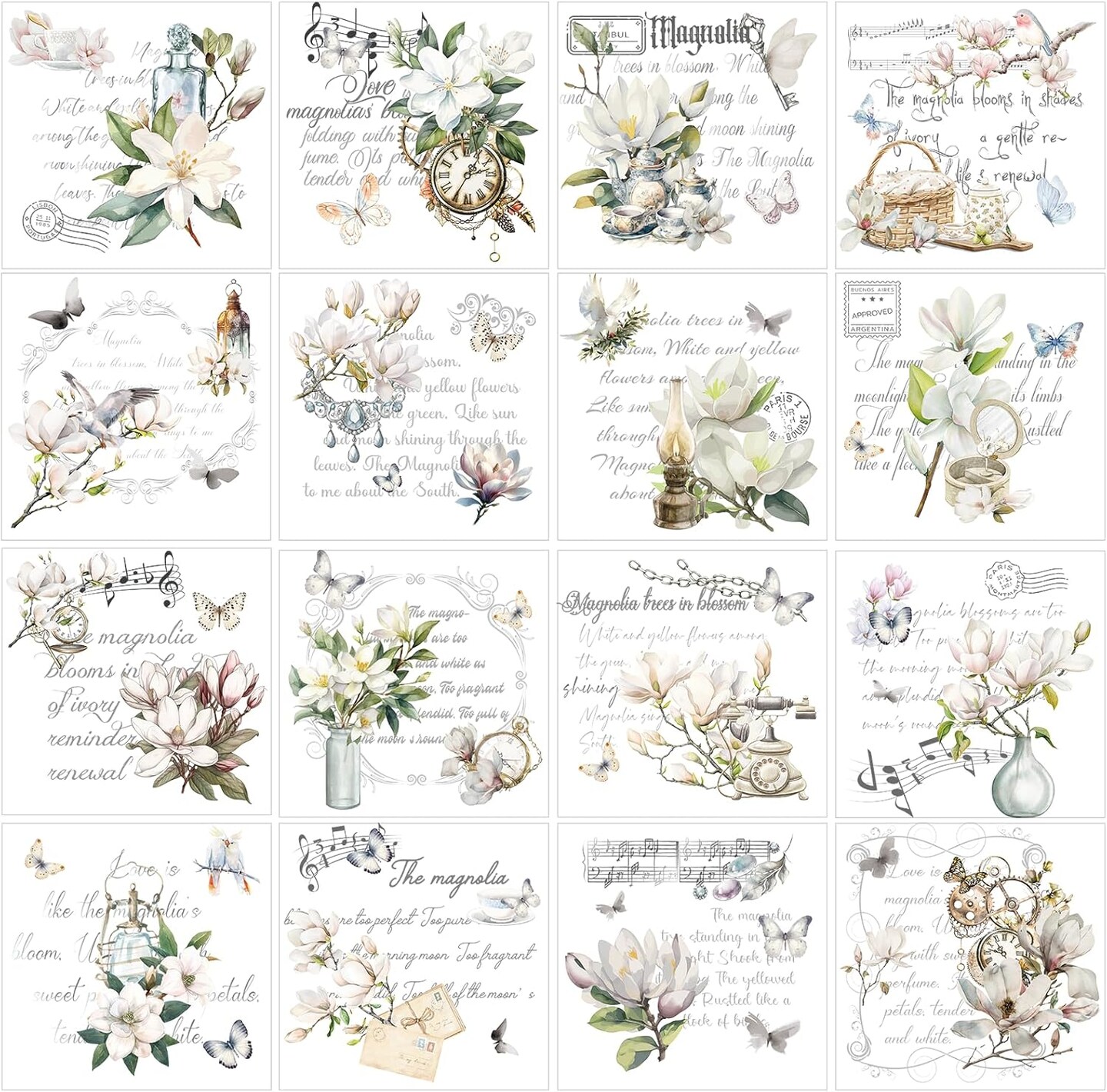 16 Sheets Vintage Floral Rub on Transfers