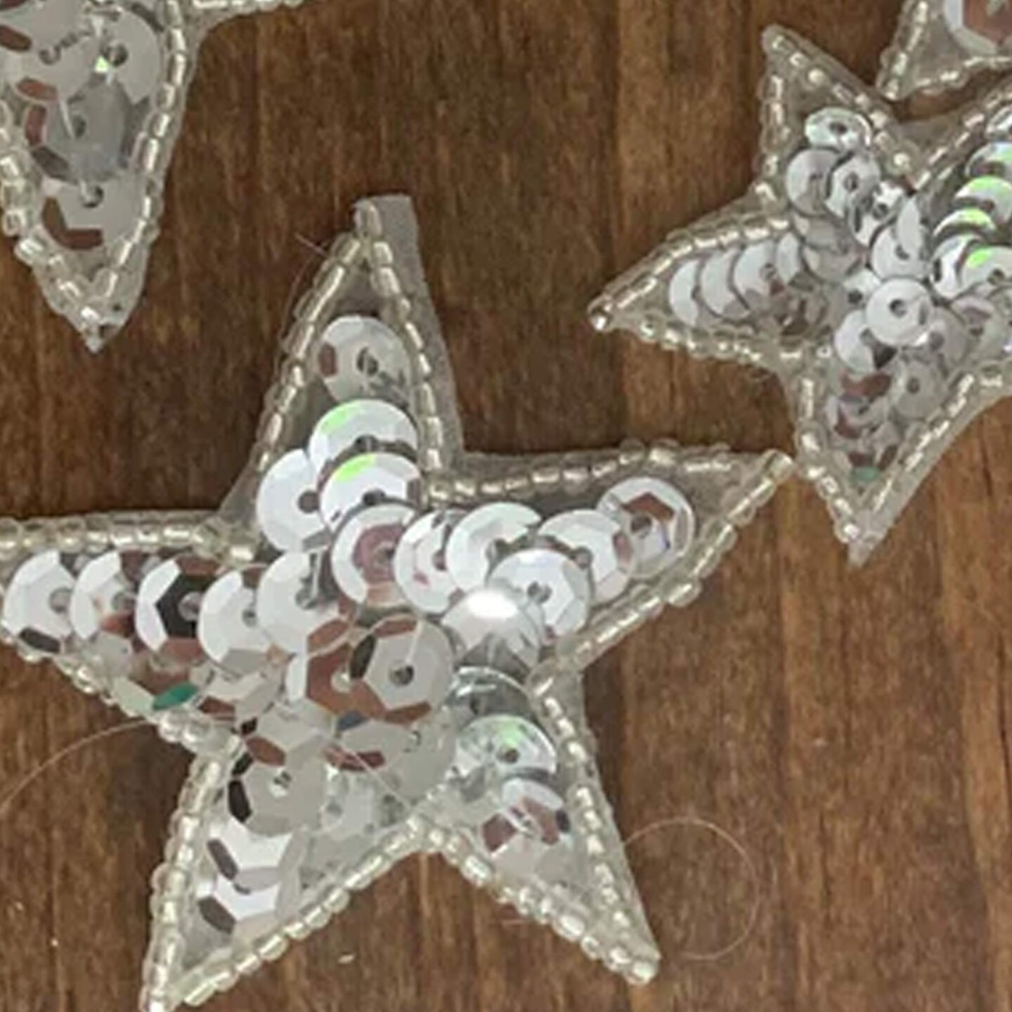 5 Medium 2.25" Silver Star Sequin Beaded Iron On Patches for Crafts Clothing Embellishments