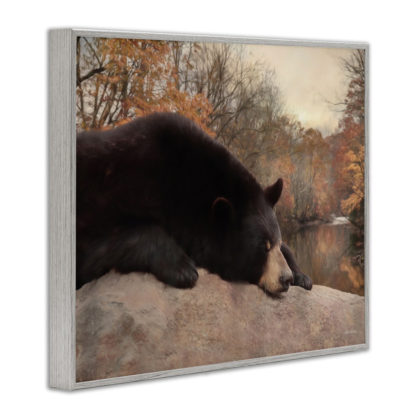Stupell Industries Resting Bear Autumn Foliage Lake Framed Giclee Design By Lori Deiter