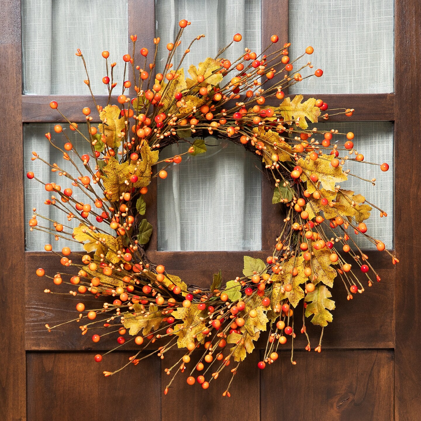 Northlight Berries and Maple Leaves Artificial Fall Harvest Twig Wreath ...