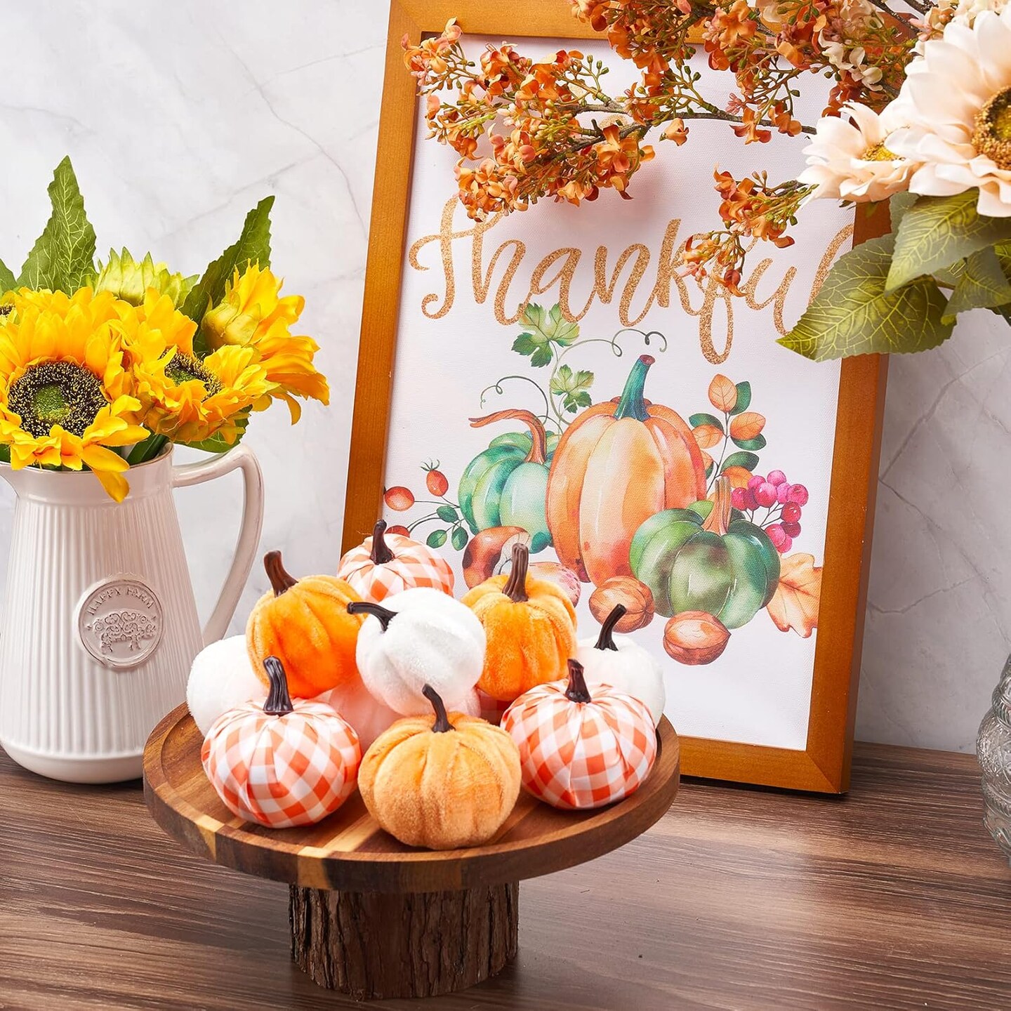 Pumpkin Decor Fake Foam Harvest Decorative Velvet Pumpkins Set of 1 (Fall Multi) 2.55"D x 2.55"W x 2.55"H