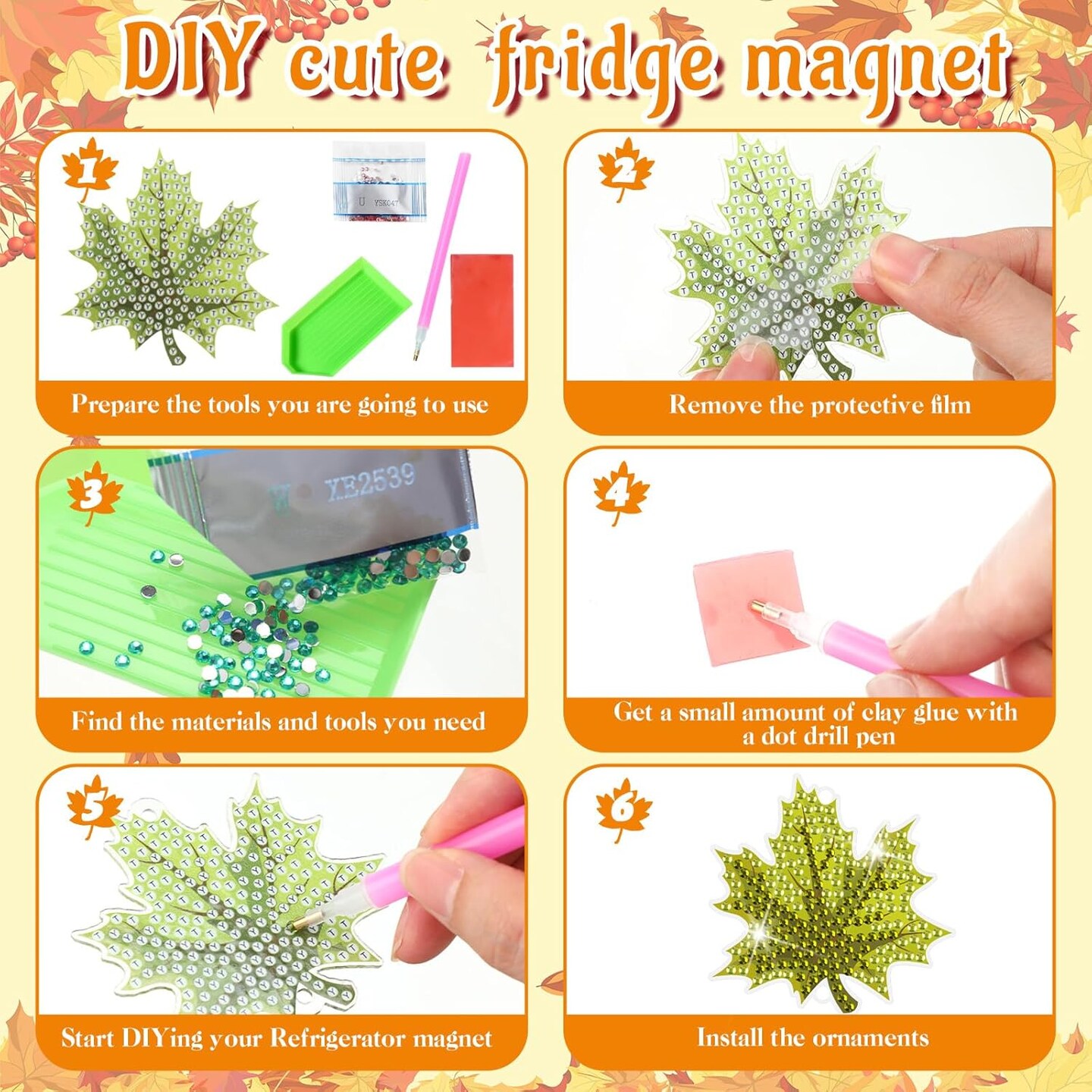 12 Pccs Fall Diamond Painting Car Ornaments Maple Leaves Kit (Maple Leaf) 8.07 x 8.07 x 0.63 inches