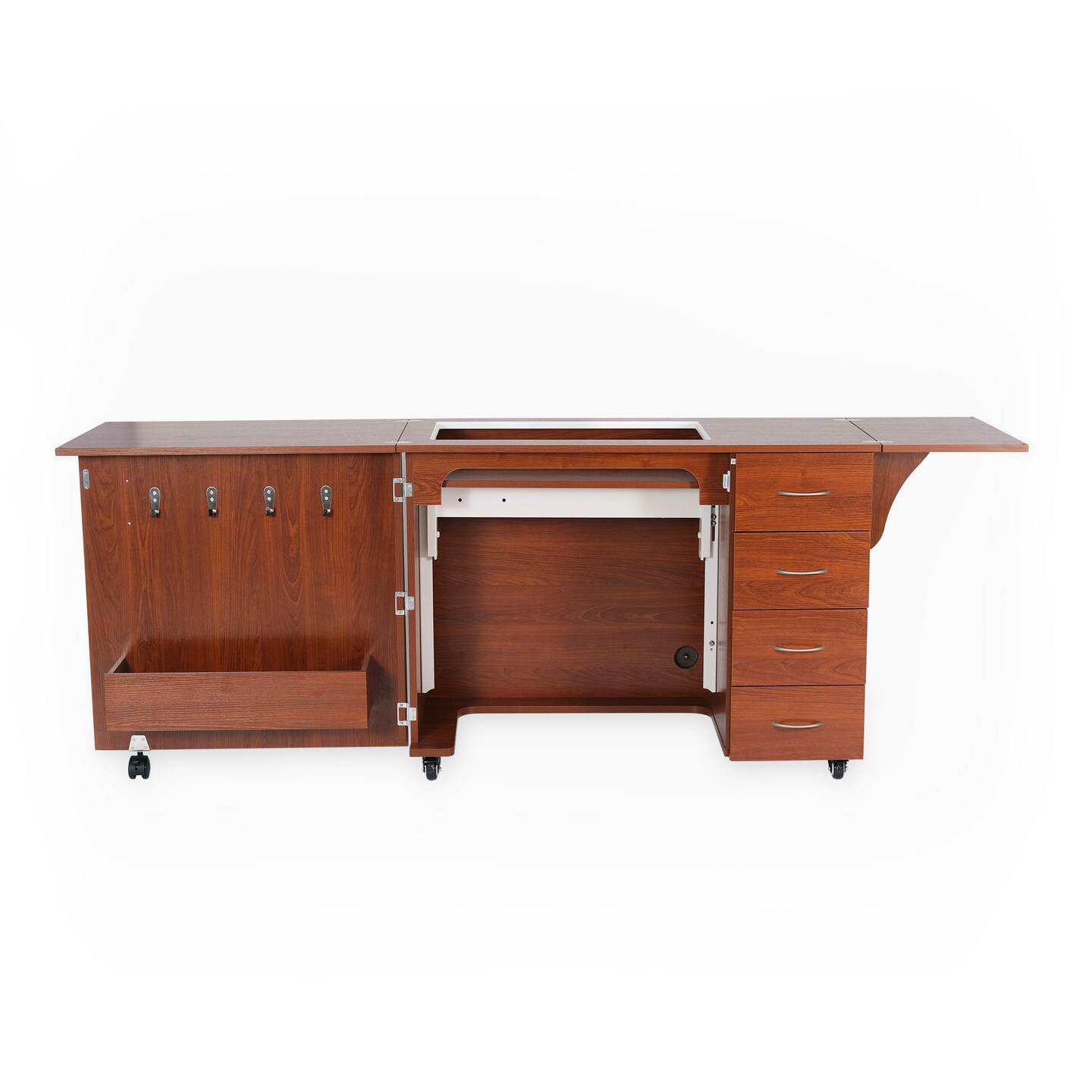 Arrow Classic Sewing Furniture Harriet Sewing Cabinet with Hydraulic Lift & Storage Drawers - Teak