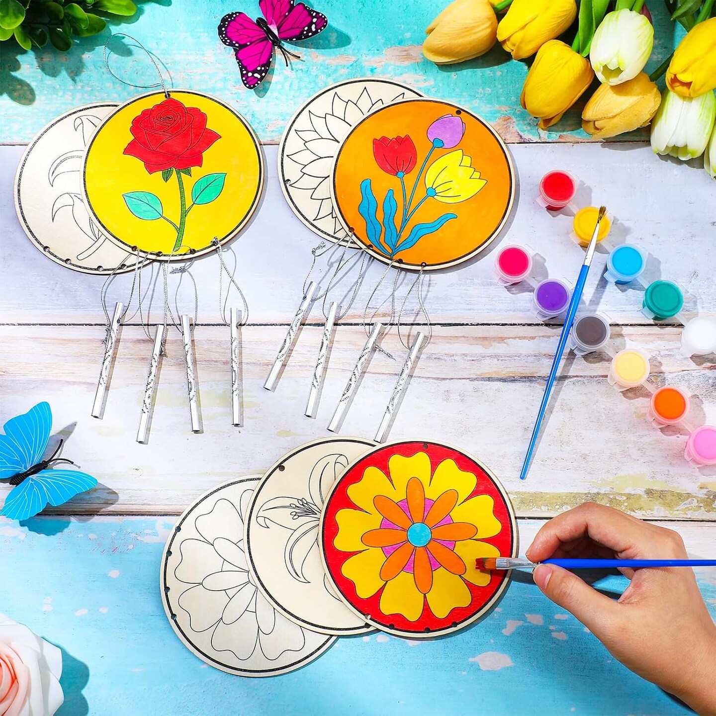 24 Sets Flower Wind Chimes Craft for Kids