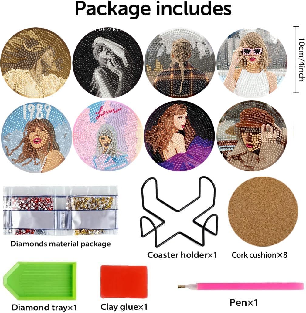 8 Pcs Diamond Art Coasters Kit for Adults – DIY Diamond Painting Coaster Set with Holder