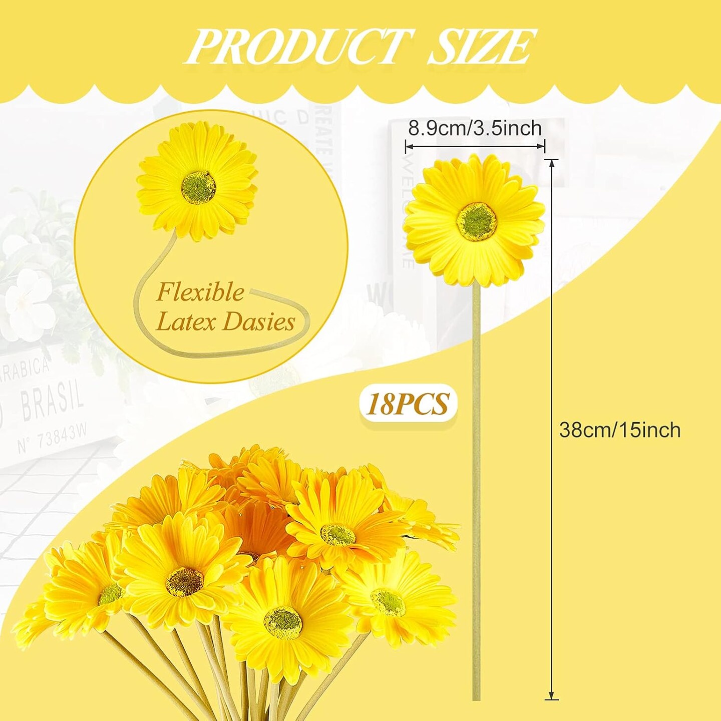 18 Pieces Summer Floral Arrangement &#x2013; Artificial Gerbera Daisies Flowers, Fake Daisy Faux Flowers Bouquet 15 Inch for Home Kitchen Decor (Yellow)