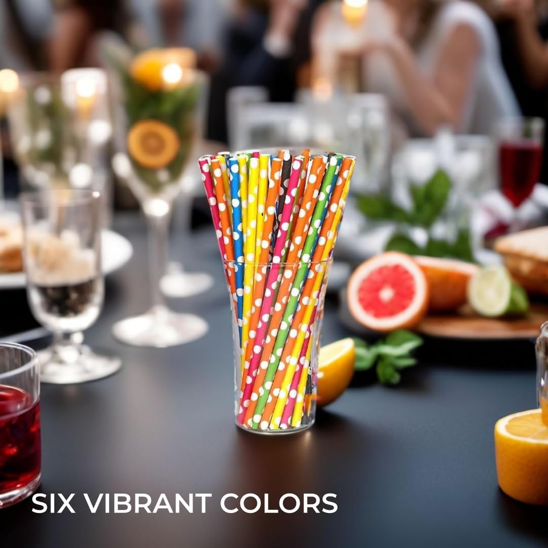 Biodegradable Paper Straws for Drinking - 120pcs - Recyclable Multi Colored Party Straw Set