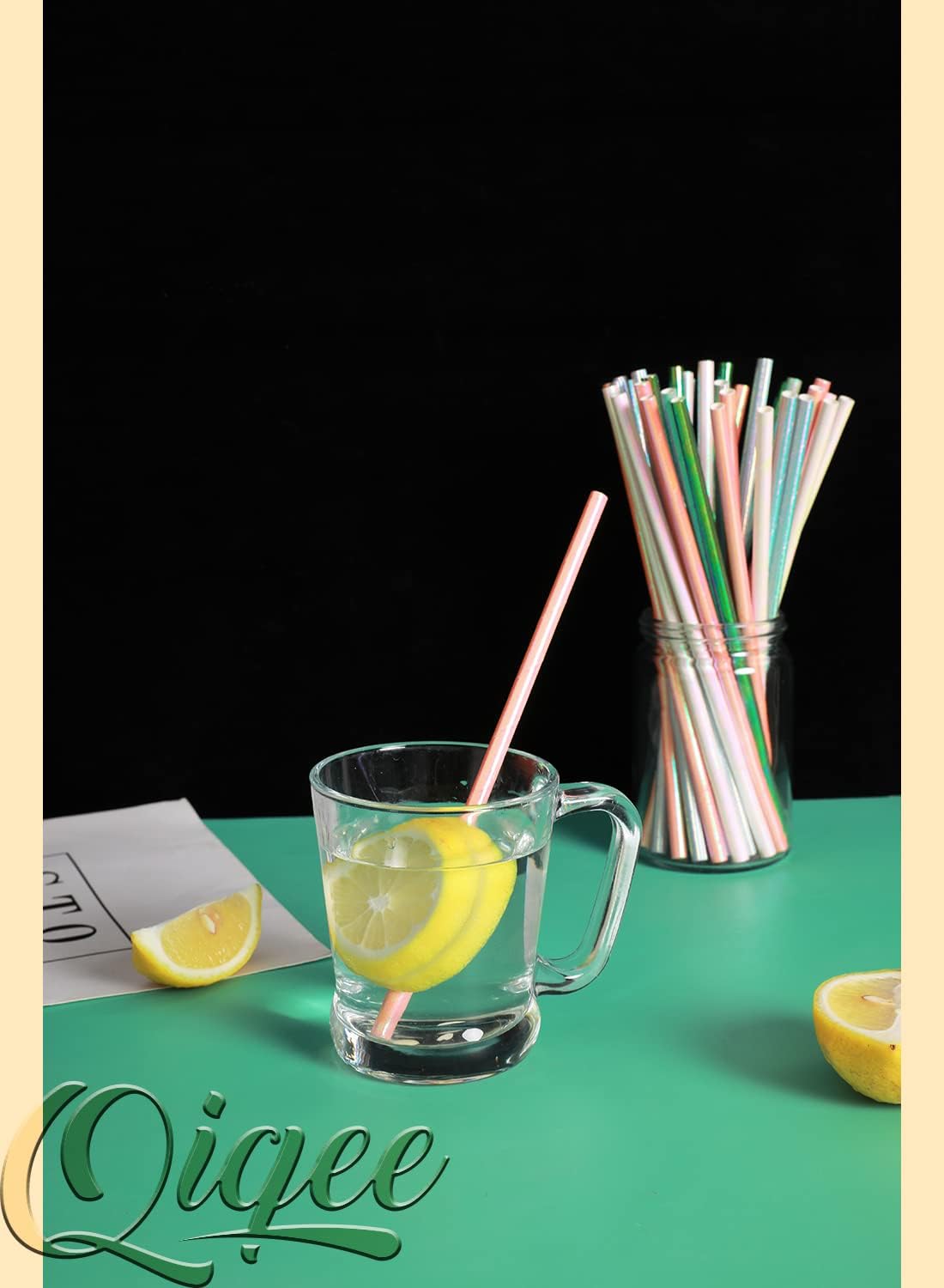 150pcs Iridescent Paper Straws for Drinking Disposable Sraws Disposable Straws Bulk&#xFF08;5 Color Muli