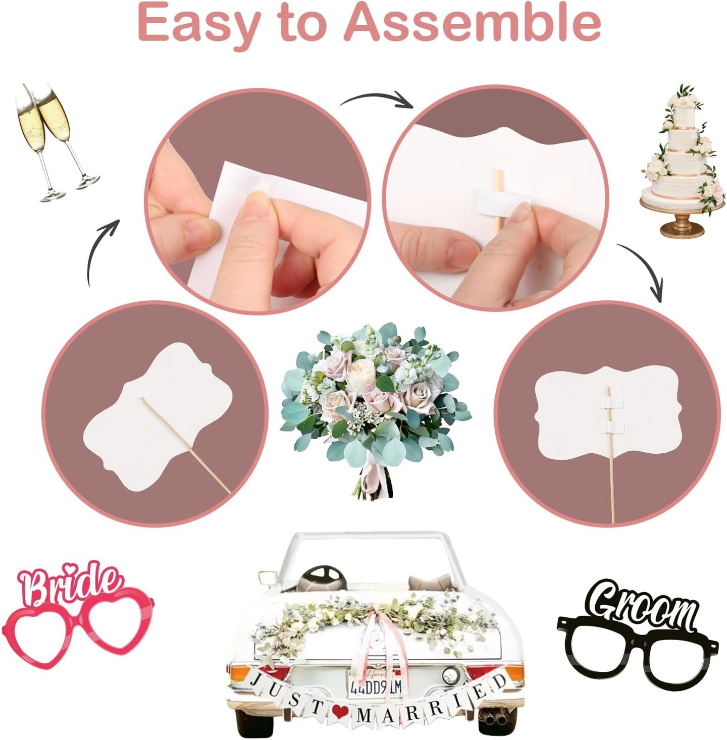 40pcs Wedding Photo Booth Props Wedding Selfie Props for Photobooth Wedding Party Supplies Weeding Shower Decorations