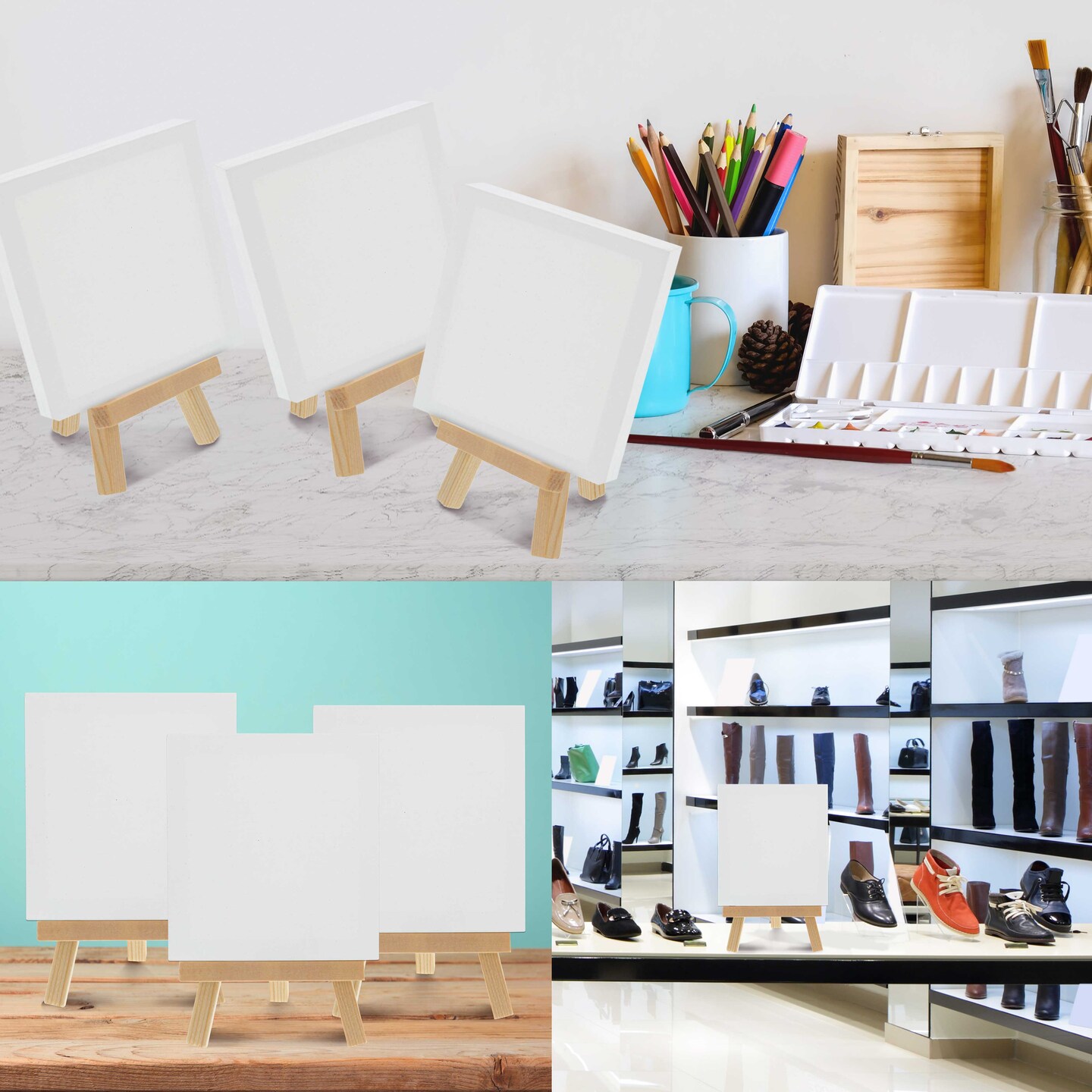 8&#x22; High Small Natural Wood Display Easel (6 Pack), A-Frame Artist Painting Party Tripod Mini Easel - Tabletop Holder Stand for Canvases, Kids Crafts