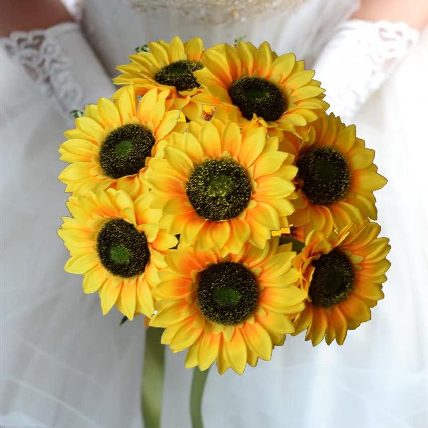 Summer Sunflowers &#x2013; 8pcs Large Faux Silk Flowers with Single Long Stems for Floral Arrangements, Centerpieces &#x26; Home Decor