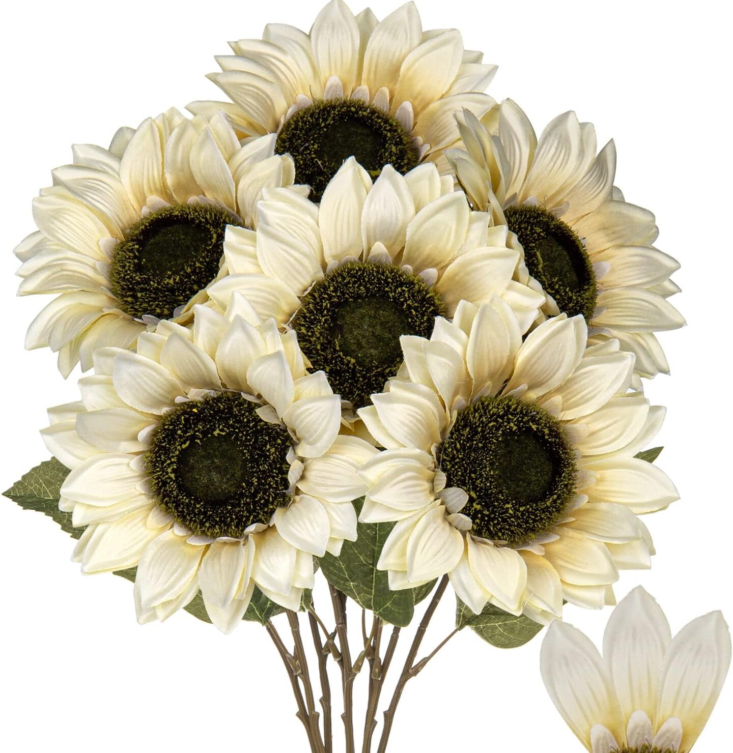 6PCS Large Artificial White Sunflowers &#x2013; 26&#x22; Long Stem Faux Silk Flowers for Elegant Summer Home Decor &#x26; Seasonal Arrangements