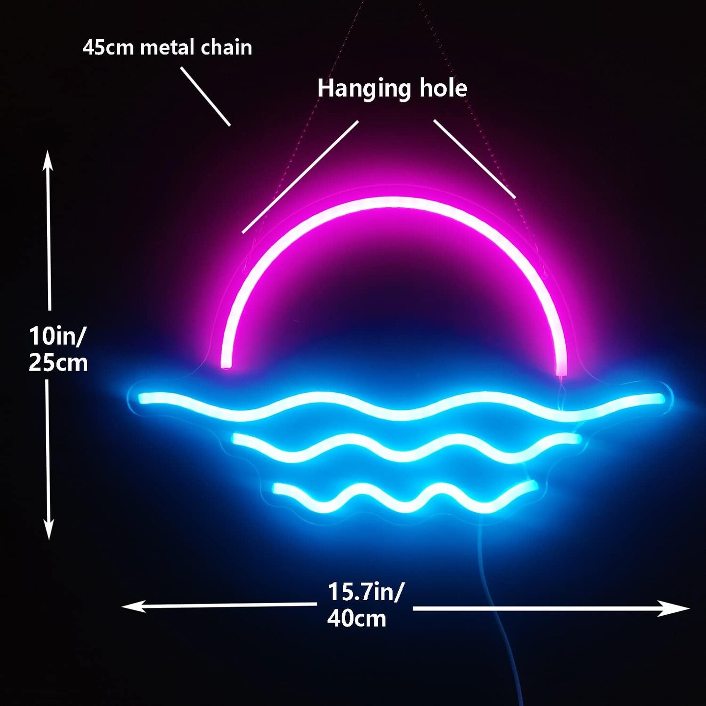 Summer Sunrise Sunset Neon Sign – Dimmable Wave LED Light for Tropical Bedroom & Bar Decor (Ice Blue & Pink, 15.6in)