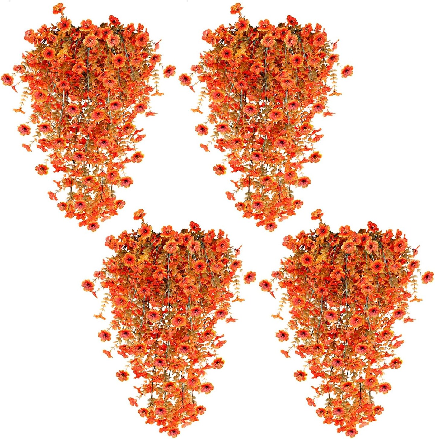 4 Pcs Artificial Hanging Fall Flowers Fake Mums for Outdoors