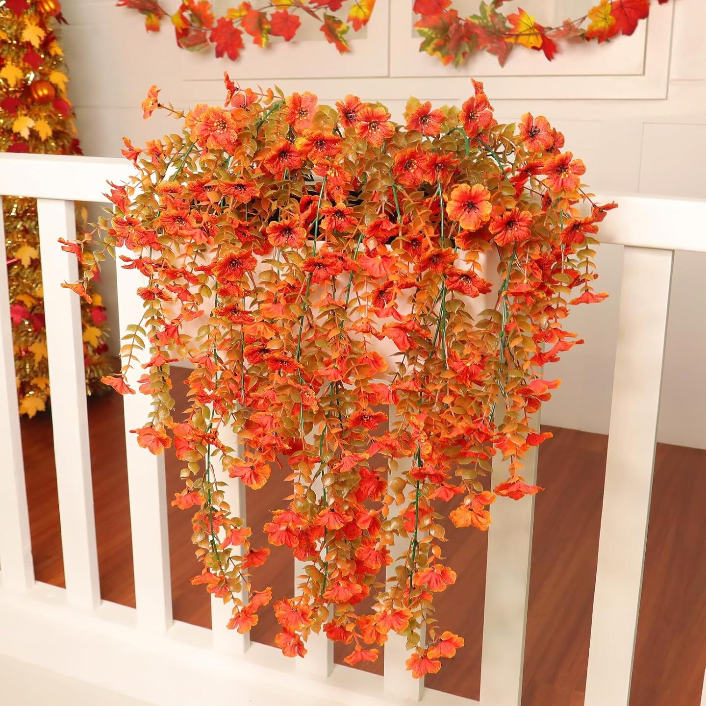 4 Pcs Artificial Hanging Fall Flowers Fake Mums for Outdoors