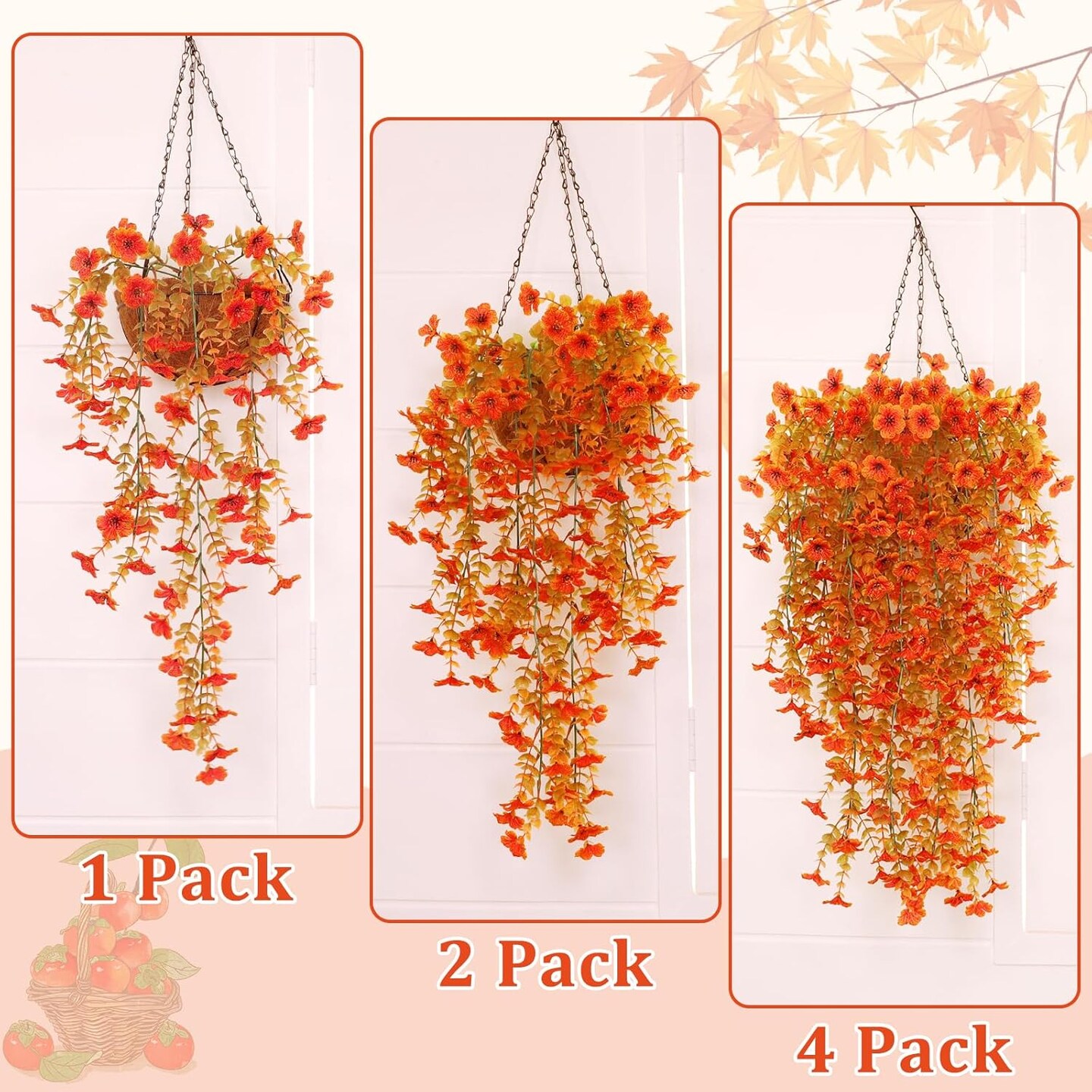 4 Pcs Artificial Hanging Fall Flowers Fake Mums for Outdoors