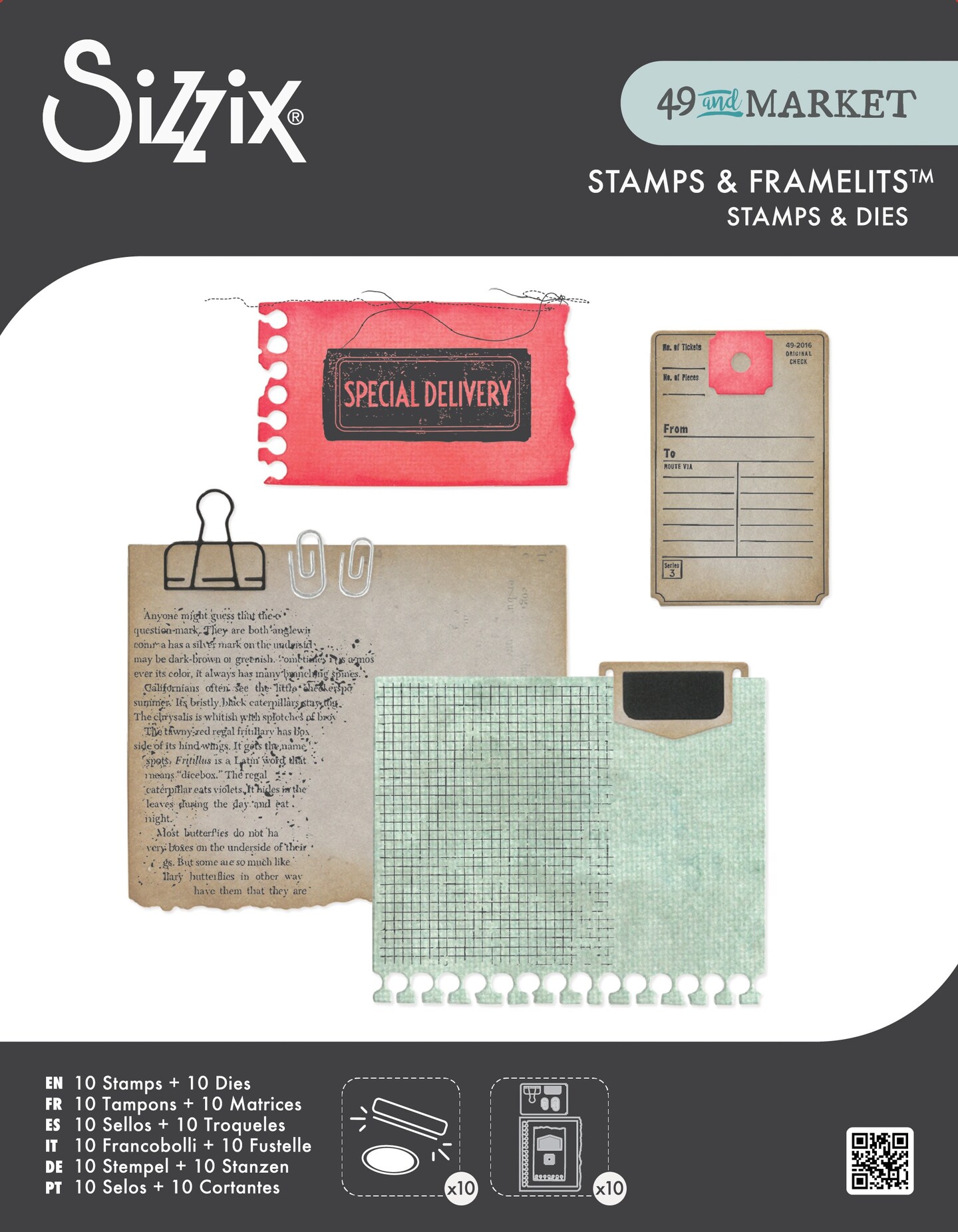 Sizzix Clear Stamp With Framlits Die By 49 & Market 10/Pk-Creative Combos
