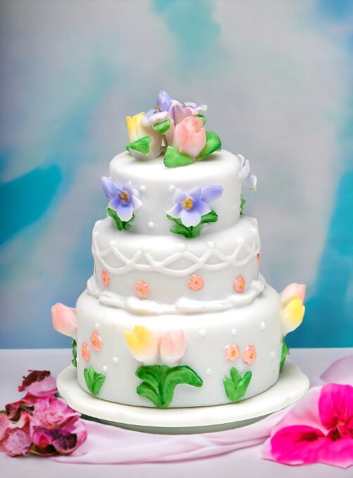 Ceramic Wedding Cake with Tulip Flowers Jewelry Box, Wedding D&#xE9;cor or Gift, Anniversary D&#xE9;cor or Gift, Home D&#xE9;cor, Vanity Decor