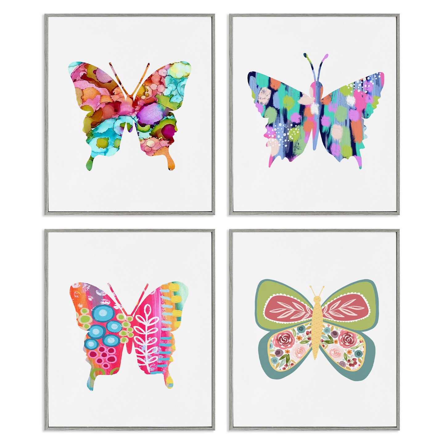 Stupell Industries Bold Patterned Butterflies 4pc Framed Giclee Wall Art Set Design by Lisa Nohren