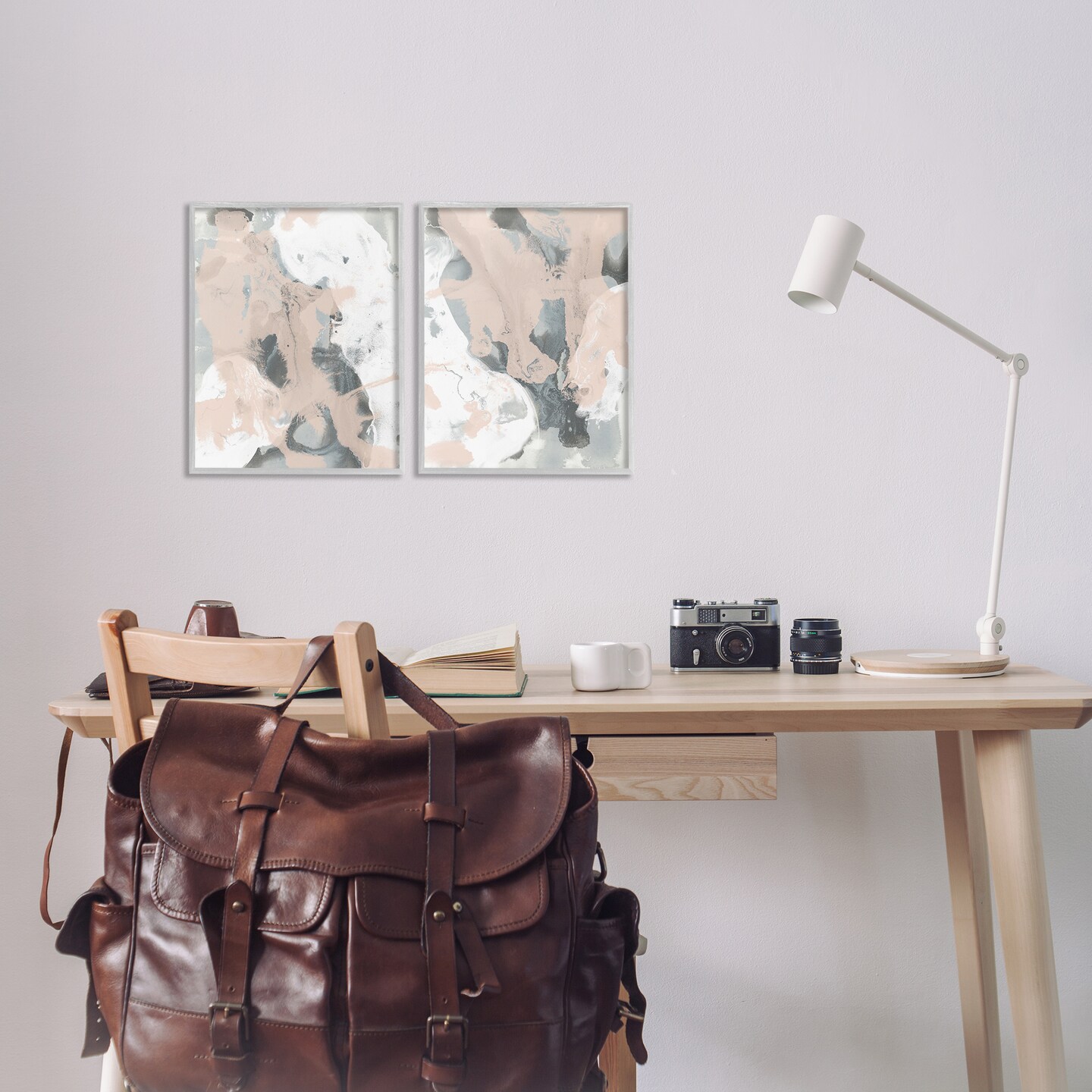 Stupell Industries Beige & Gray Splashes 2pc Framed Giclee Wall Art Set Design by June Erica Vess