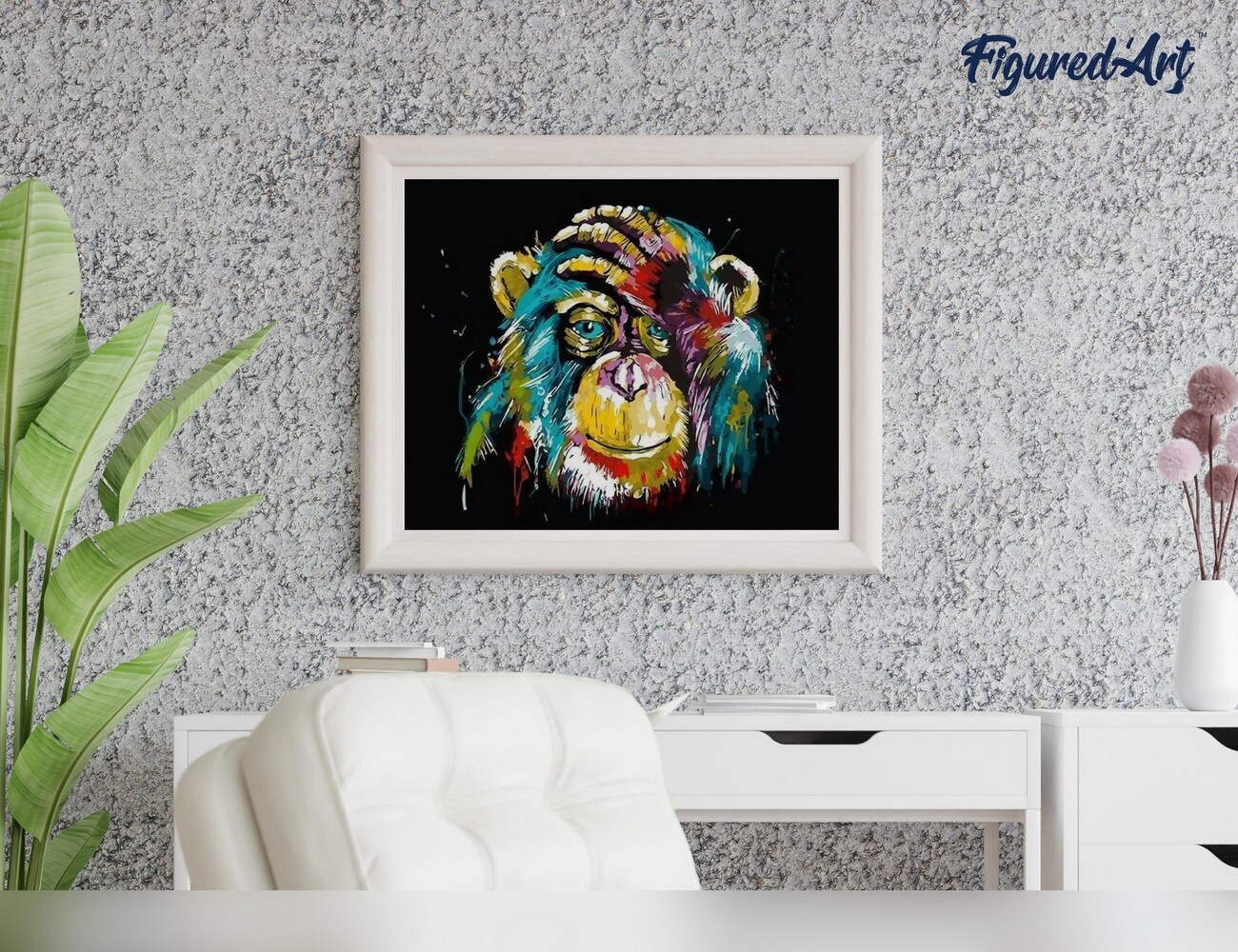 Figured'Art Paint by Numbers for Adults with Frame Baboon Pop Art 16"x20" - Craft Art Painting DIY Kit Canvas Already Stretched on a Wooden Frame