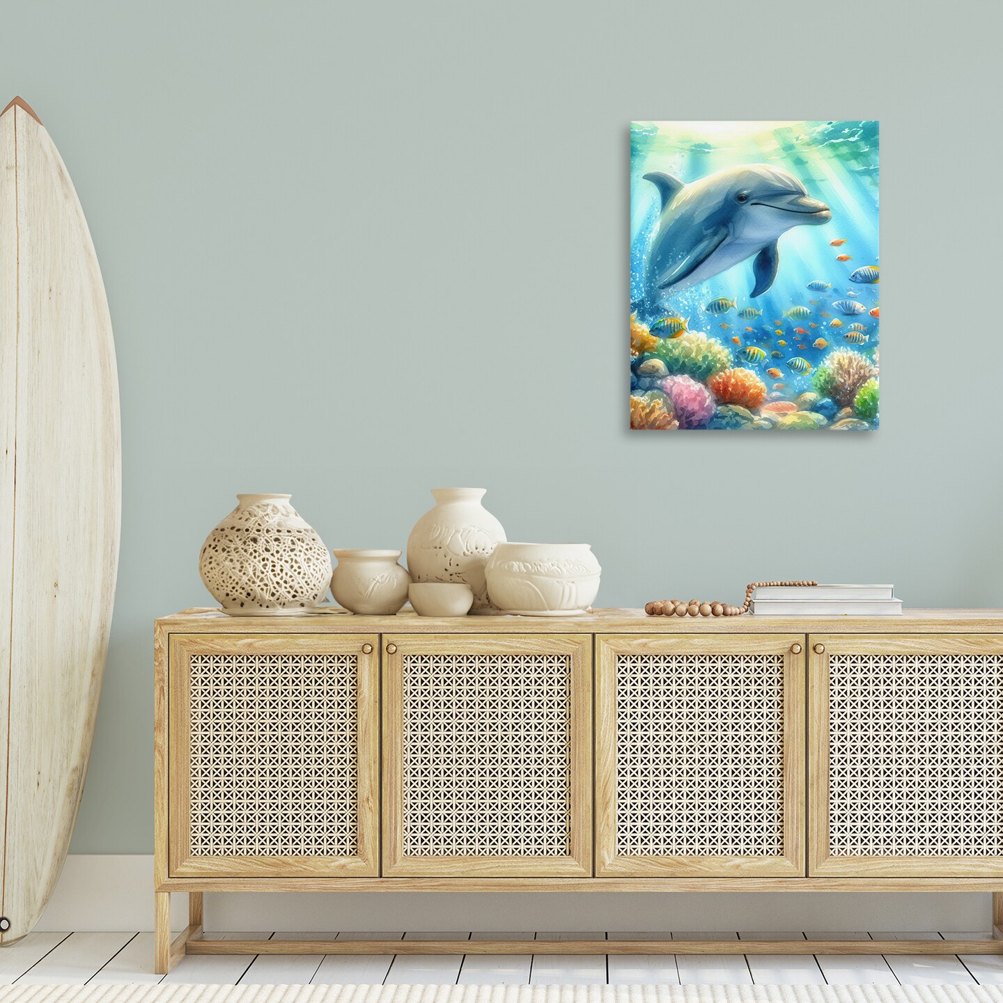 Stupell Industries Majestic Dolphin Underwater Canvas Wall Art Design by LSR Design Studio