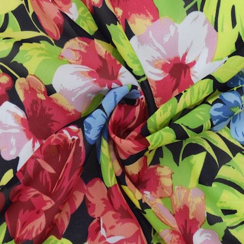 Blue/Green/Multi Tropical Floral Printed Chiffon Fabric By the Yard
