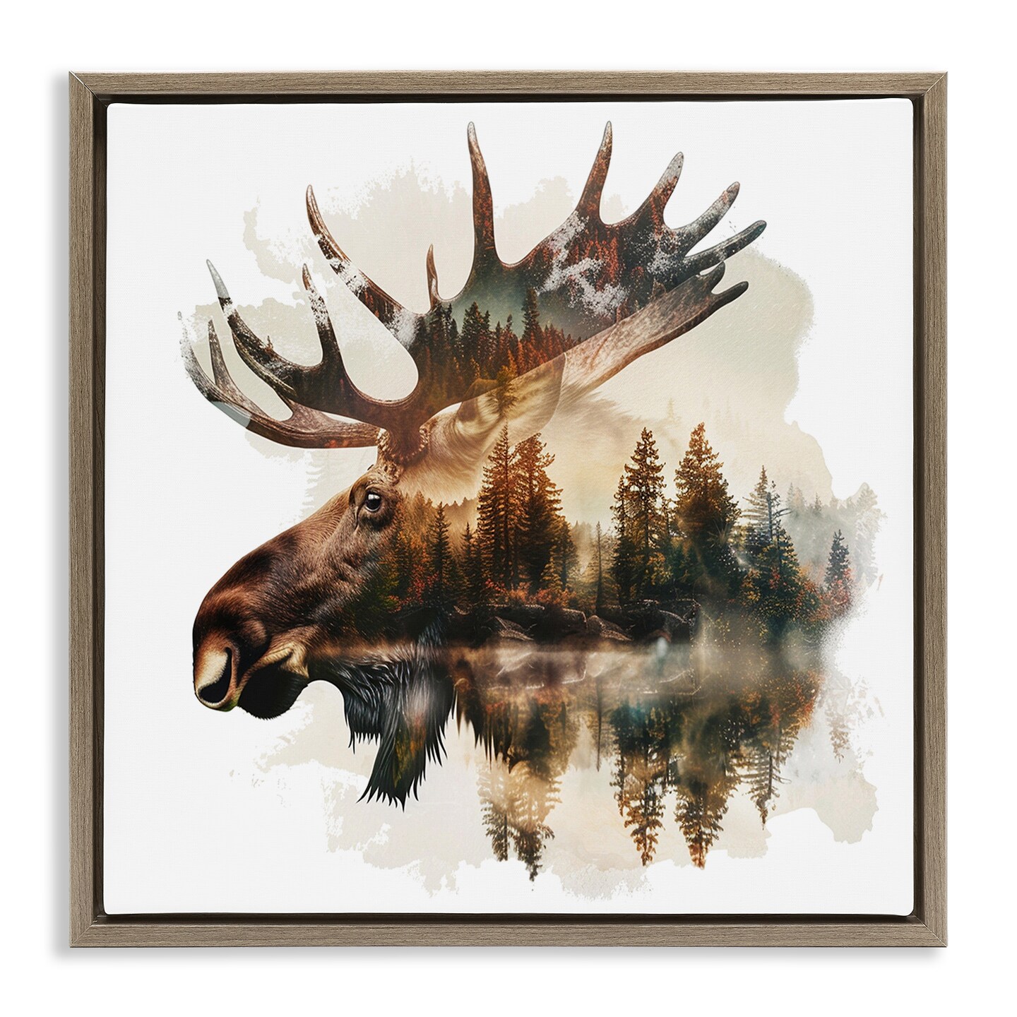 Stupell Industries Moose Antlers Silhouette Floater Framed Canvas Wall Art Design by LSR Design Studio
