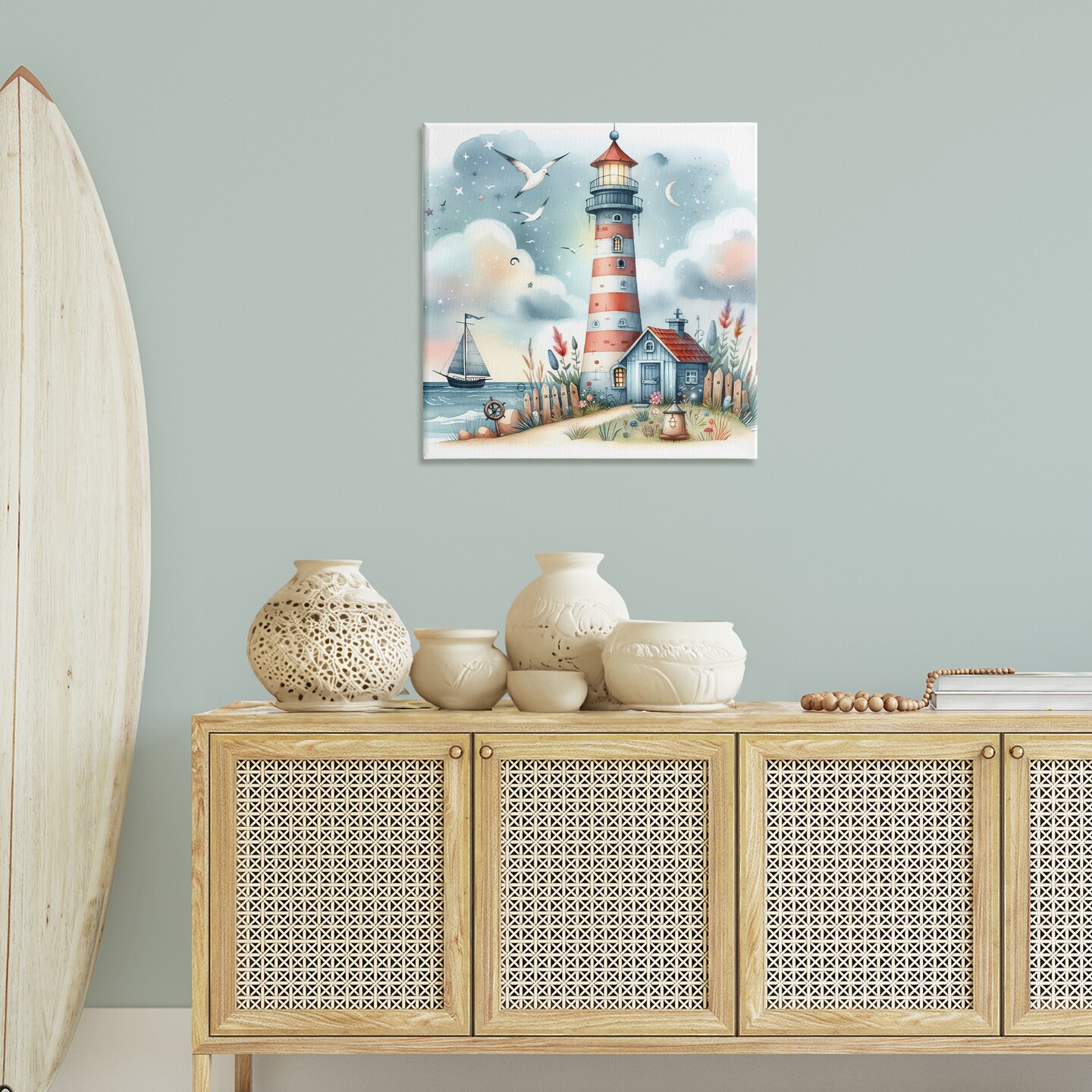 Stupell Industries Fun Maritime Lighthouse Canvas Wall Art Design by LSR Design Studio
