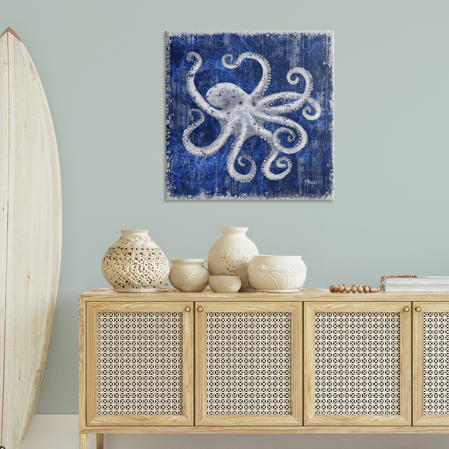 Stupell Industries Rustic Indigo Octopus Canvas Wall Art Design by Paul Brent