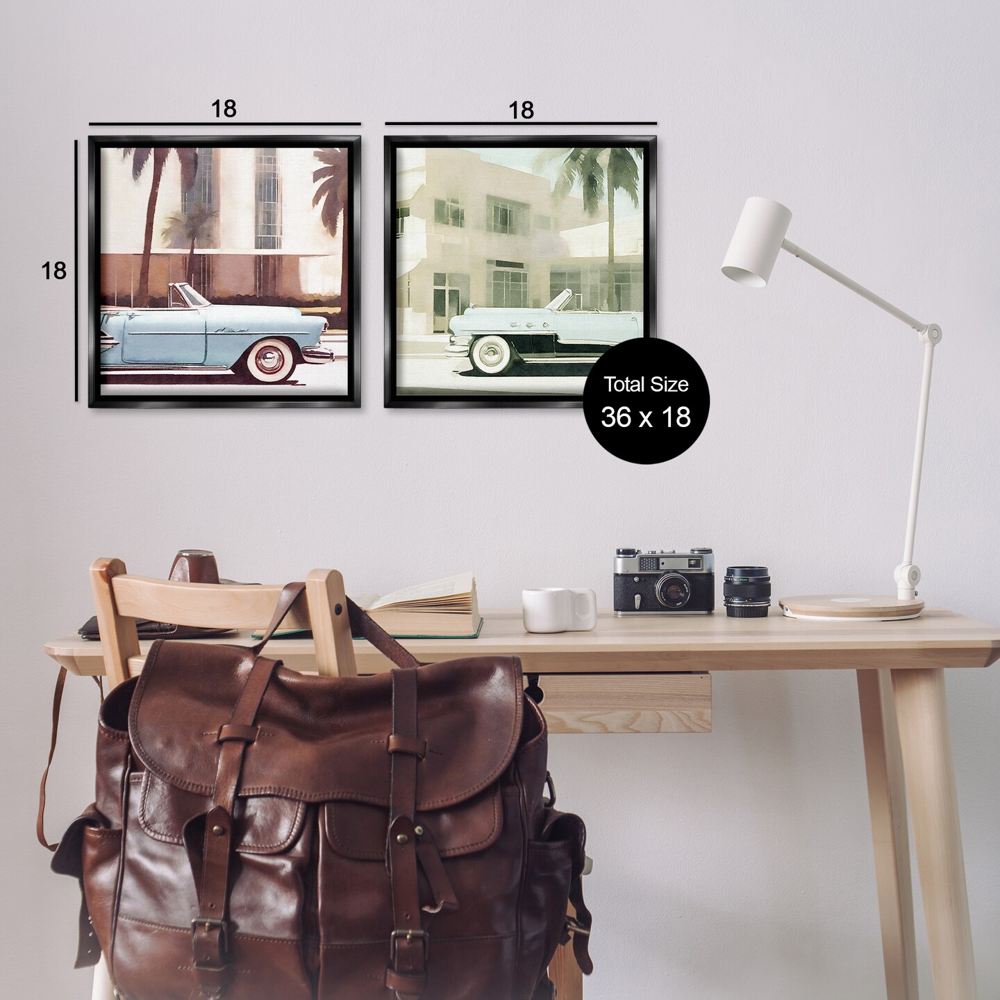 Stupell Industries Miami Cars in Summer 2pc Floater Framed Canvas Wall Art Set Design by Noah Bay