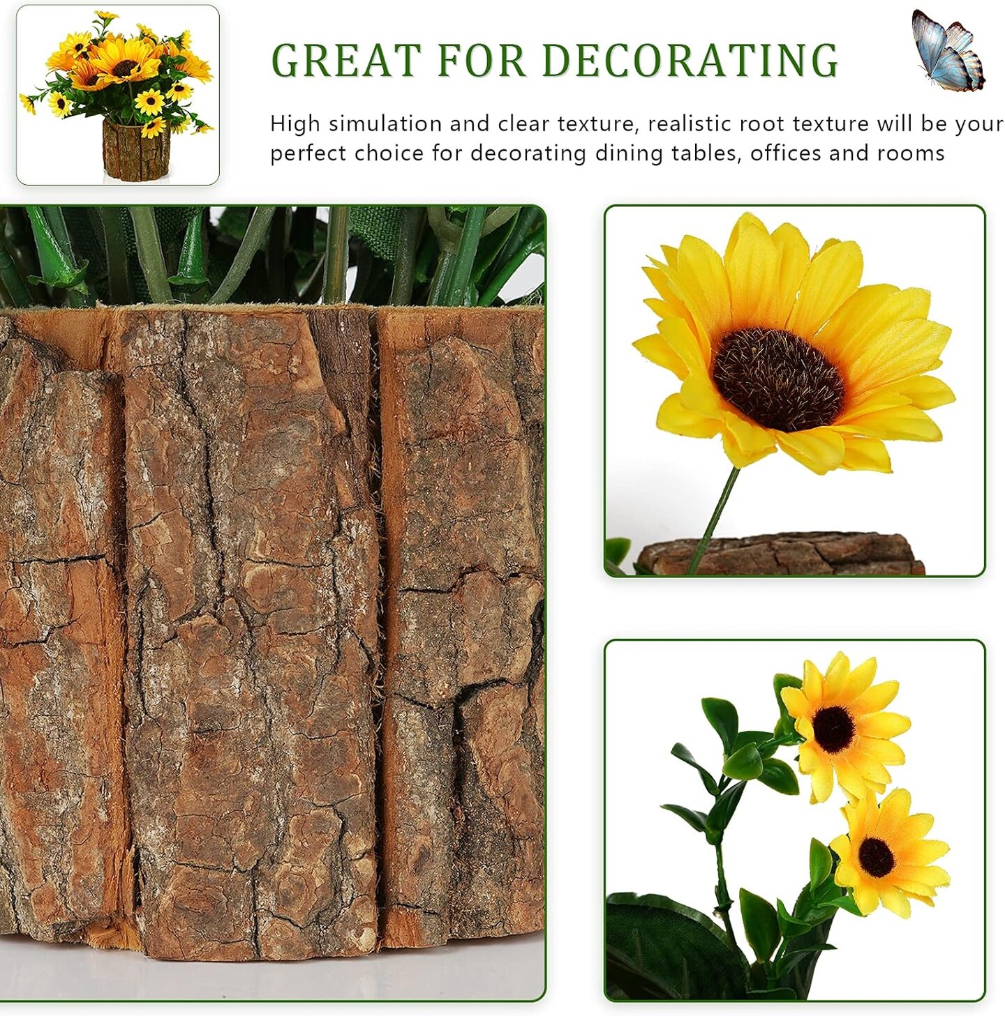 Artificial Flowers Fake Silk Sunflower Flower in Planters Flower Vase Small Rustic Potted Flower Arrangements Artificial for Home Outdoors Tabletop Decor Set of 2 (Yellow)