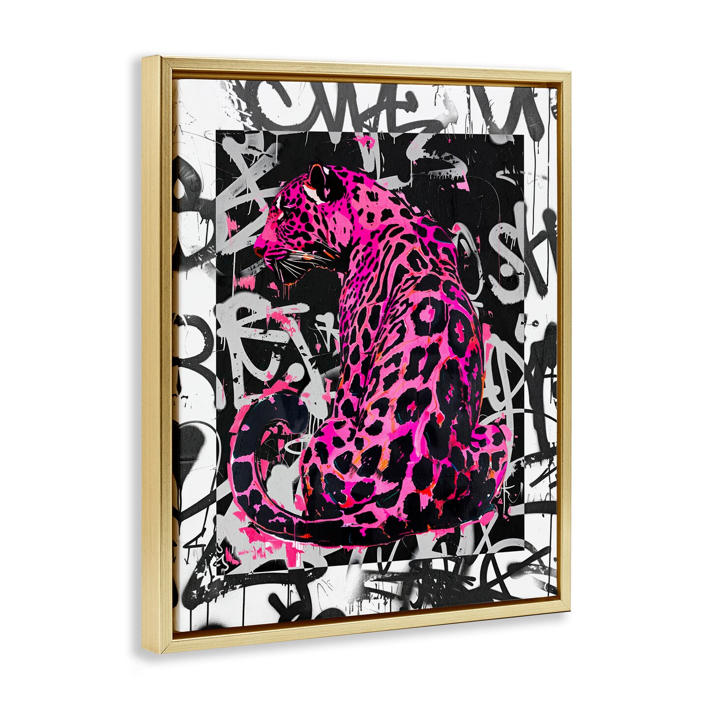 Stupell Industries Urban Graffiti Leopard Floater Framed Canvas Wall Art Design by Svetlana Aleynikova