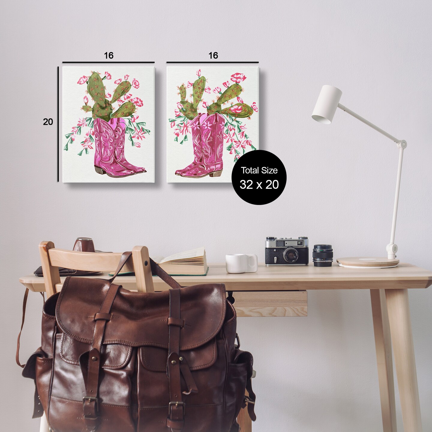 Stupell Industries Cactus in Pink Cowgirl Boots 2pc Canvas Wall Art Set Design by Melissa Wang