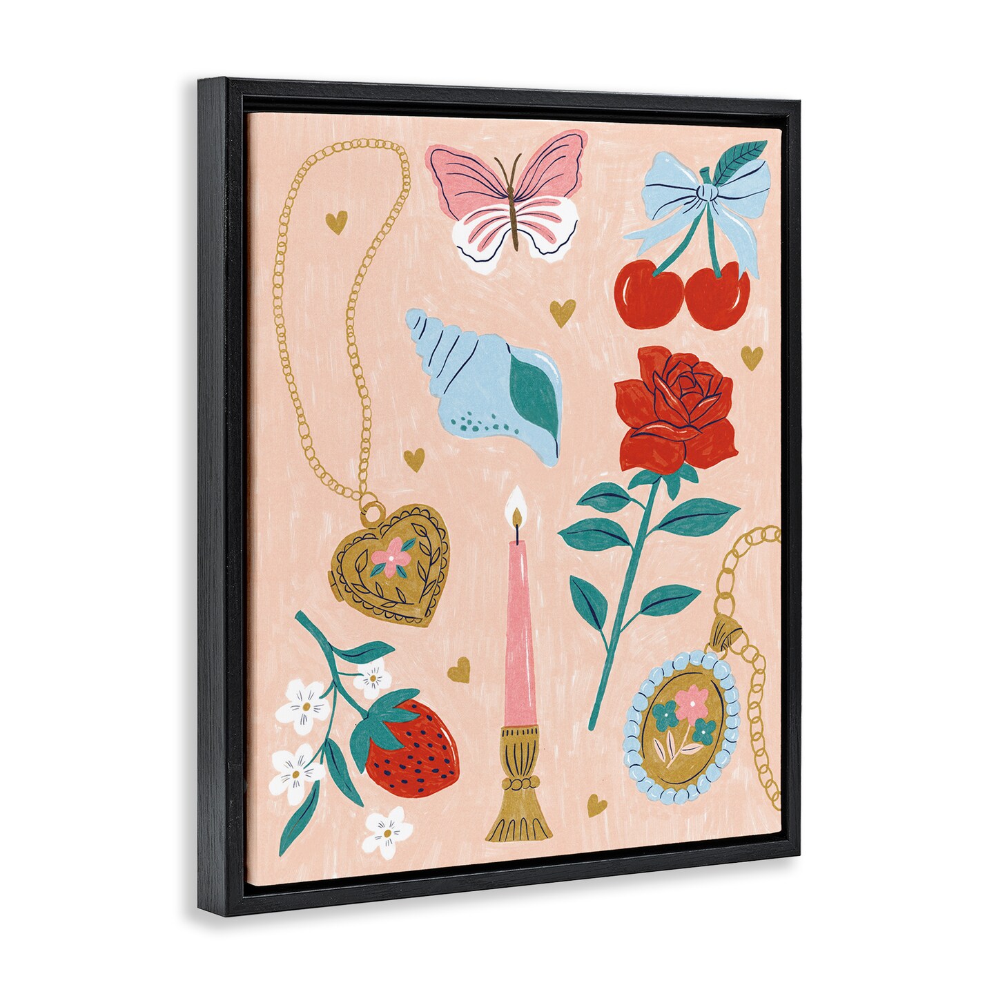 Stupell Industries Fun Feminine Embellishments Floater Framed Canvas Wall Art Design by Lisa Barlow