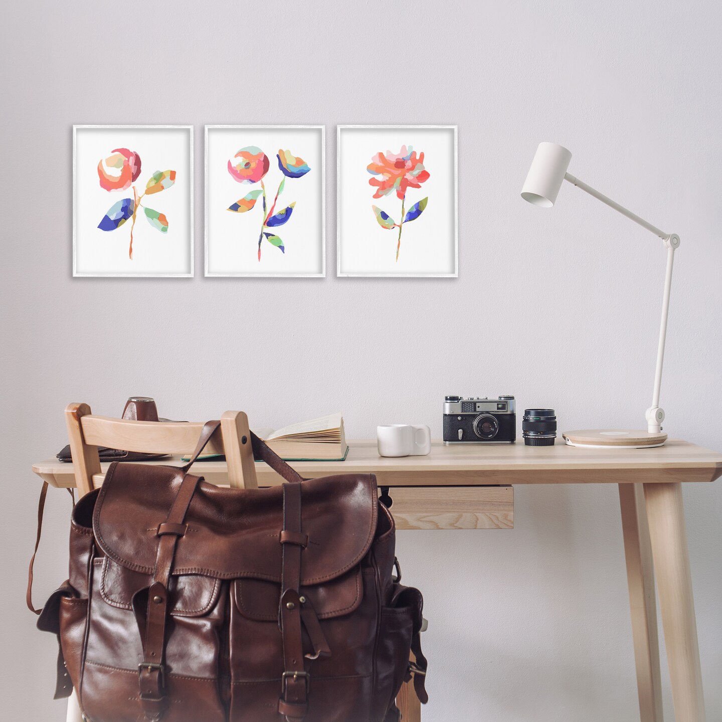 Stupell Industries Brushed Freeflow Flower 3pc Framed Giclee Wall Art Set Design by Lisa Nohren