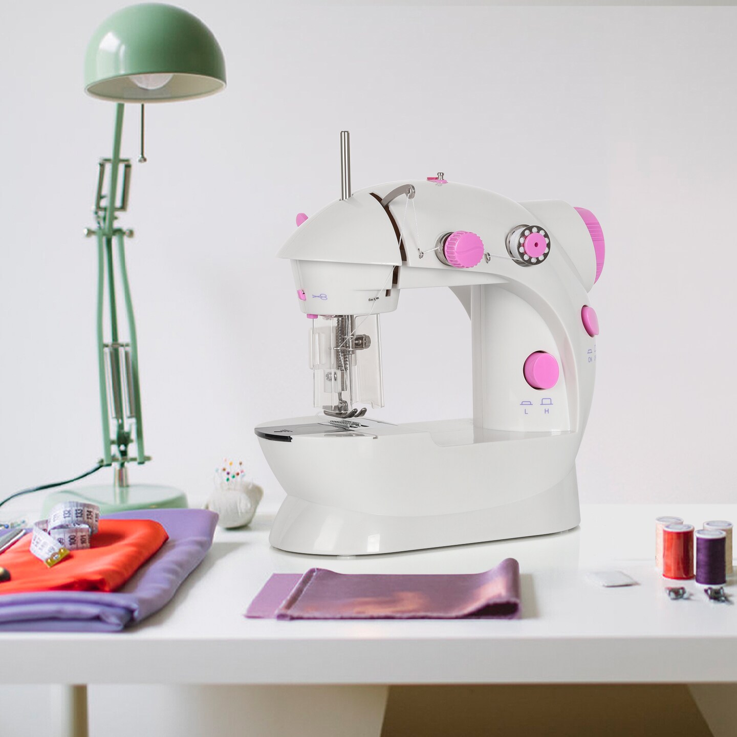 Portable Sewing Machine Adjustable 2-Speed Handheld Electric Crafting Mending Pink