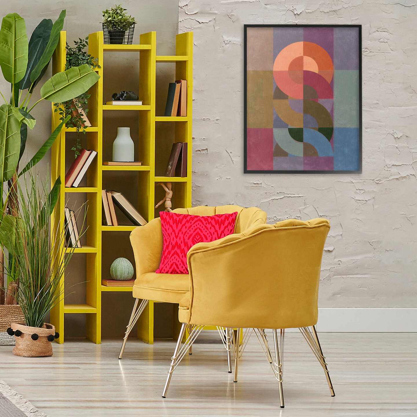 Stupell Industries Retro Interlocking Circles Framed Giclee Wall Art Design by Victoria Barnes