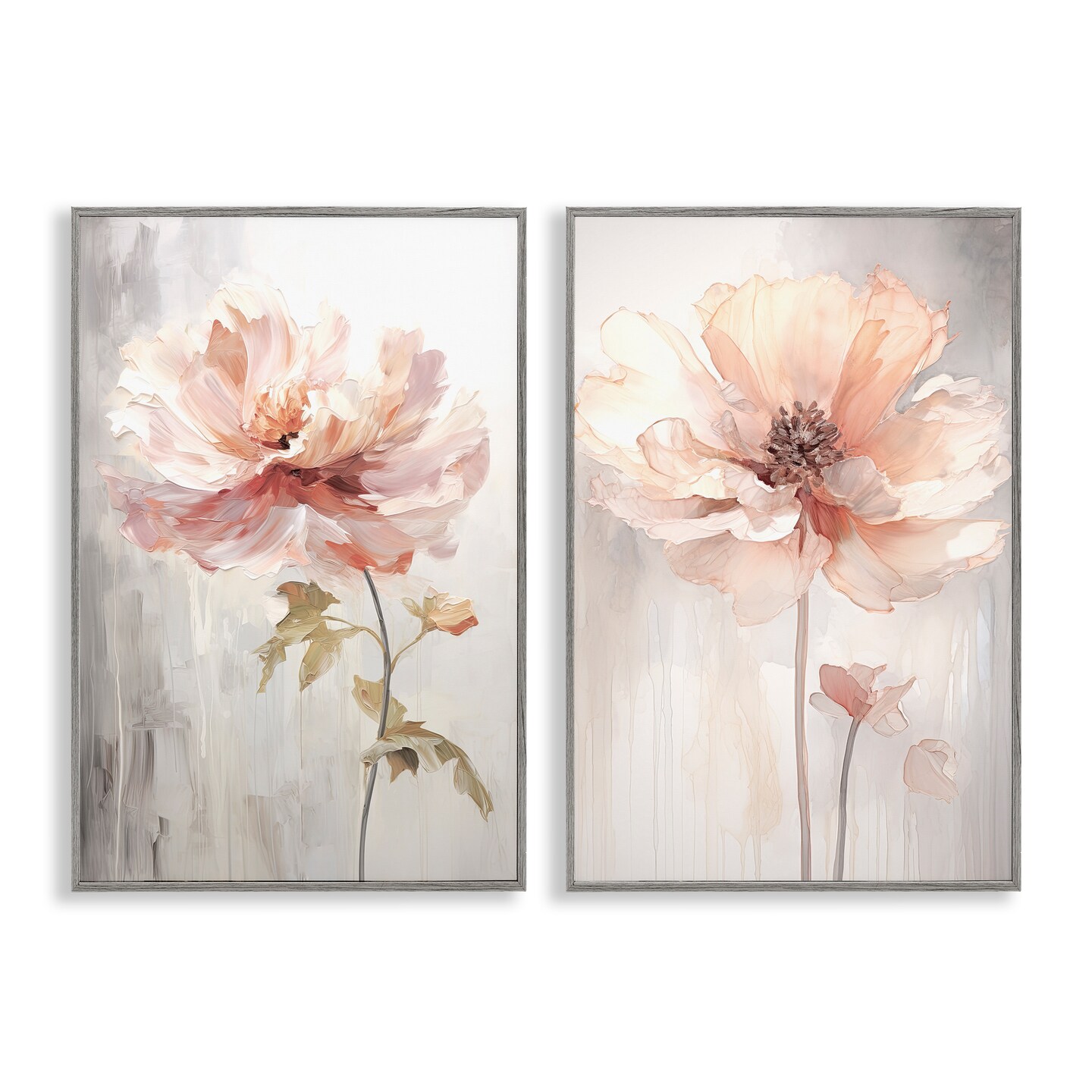 Stupell Industries Soft Pink Budding Flowers 2pc Framed Giclee Wall Art Set Design by Raymond Powers