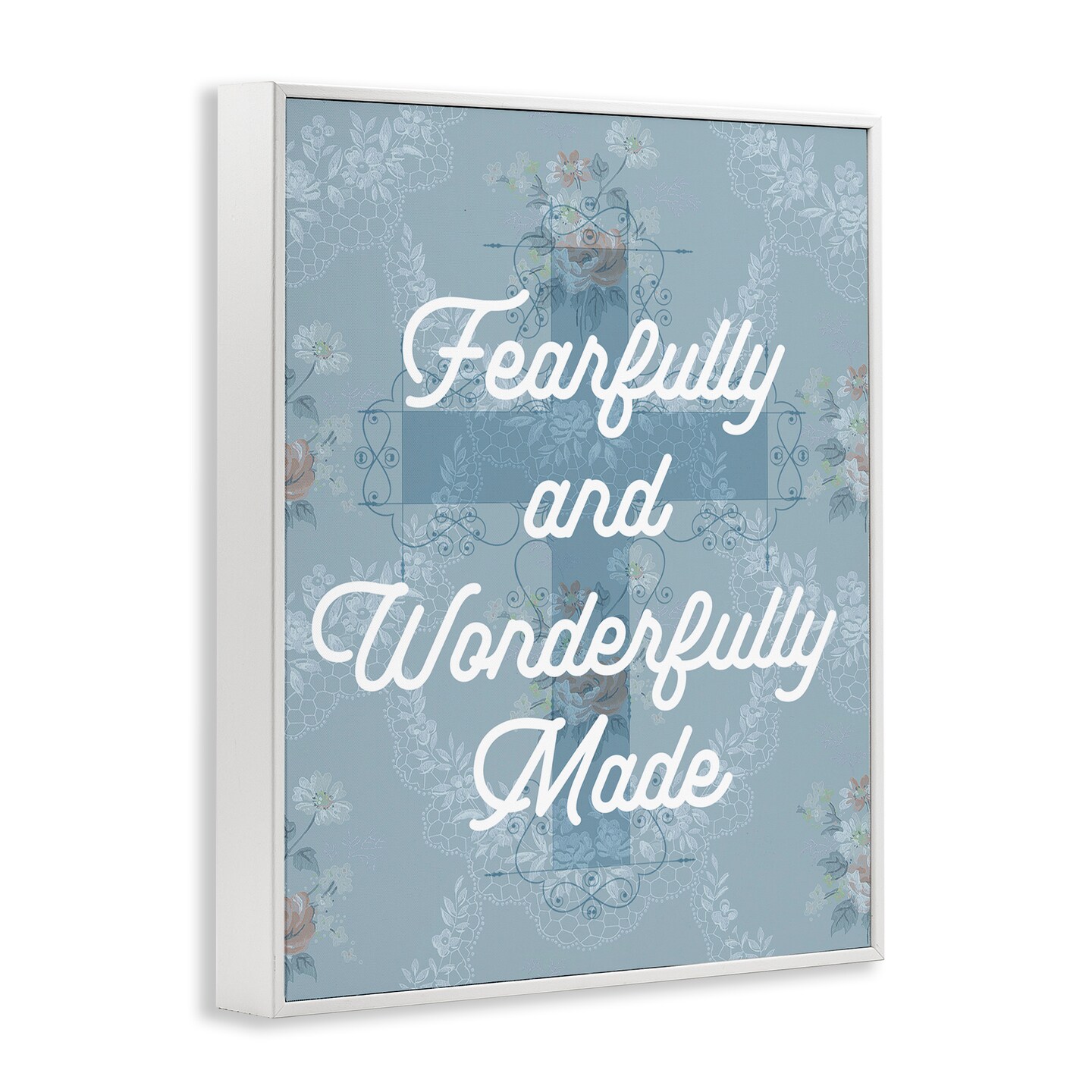 Stupell Industries Wonderfully Made Floral Cross Framed Giclee Wall Art Design by Daphne Polselli