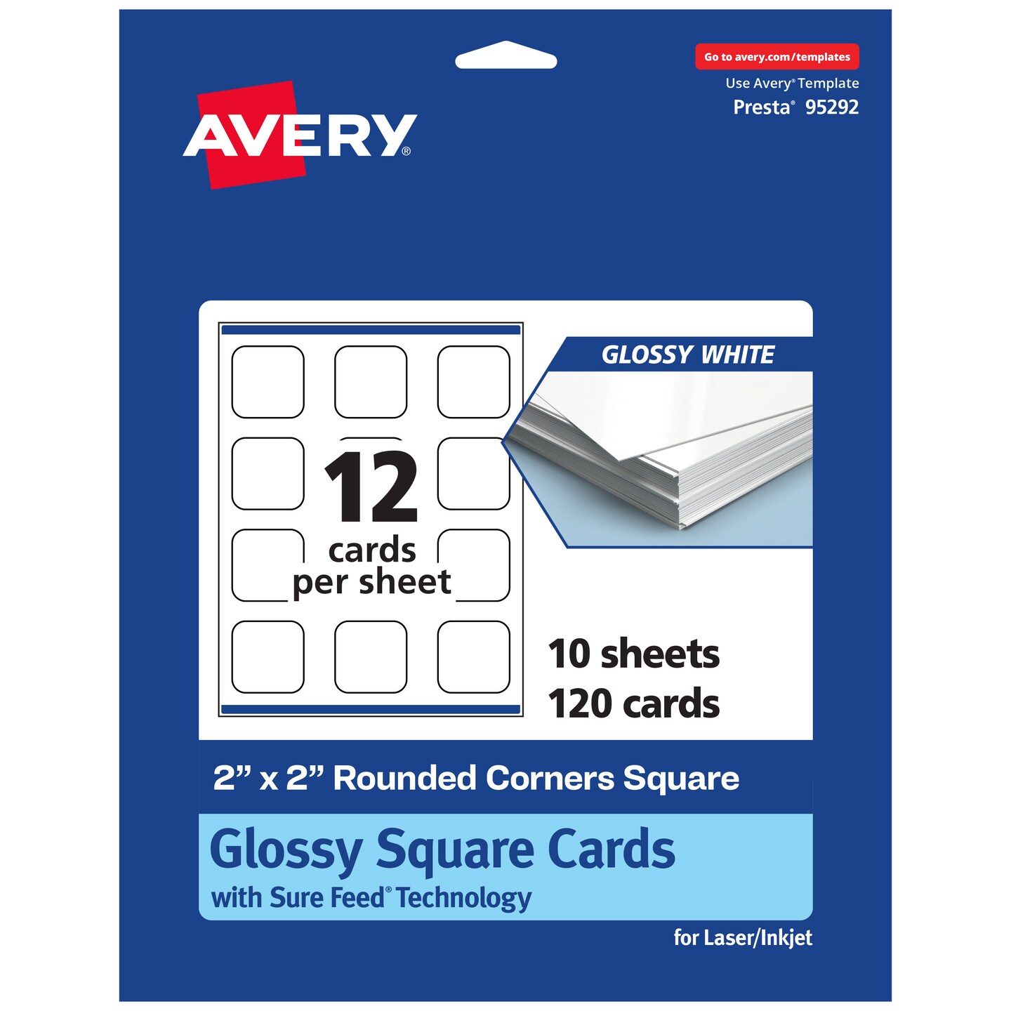 Avery Glossy White Square Cards, 2&#x22; x 2&#x22; Square Rounded Corners