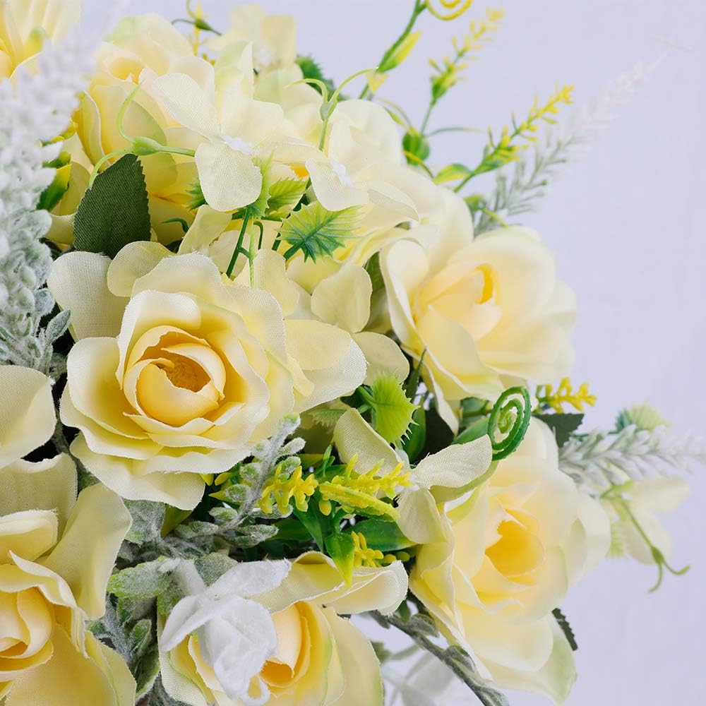Artificial Flowers with Vase Fake Silk Flowers in Vase Gardenia Flowers Decoration for Home Table Office Party (Champagne)