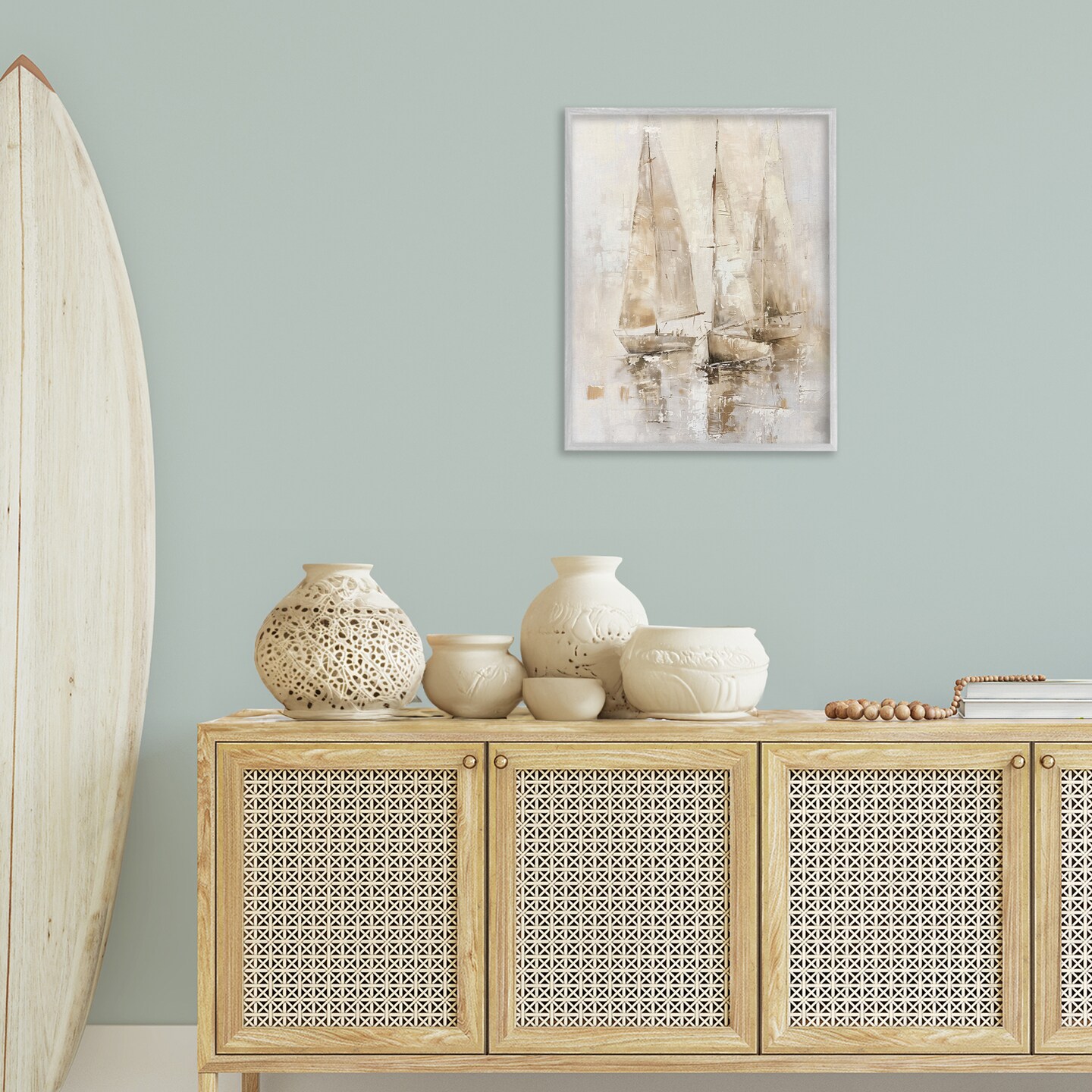 Stupell Industries Neutral Sailing on Sea Framed Giclee Wall Art Design by Nina Blue