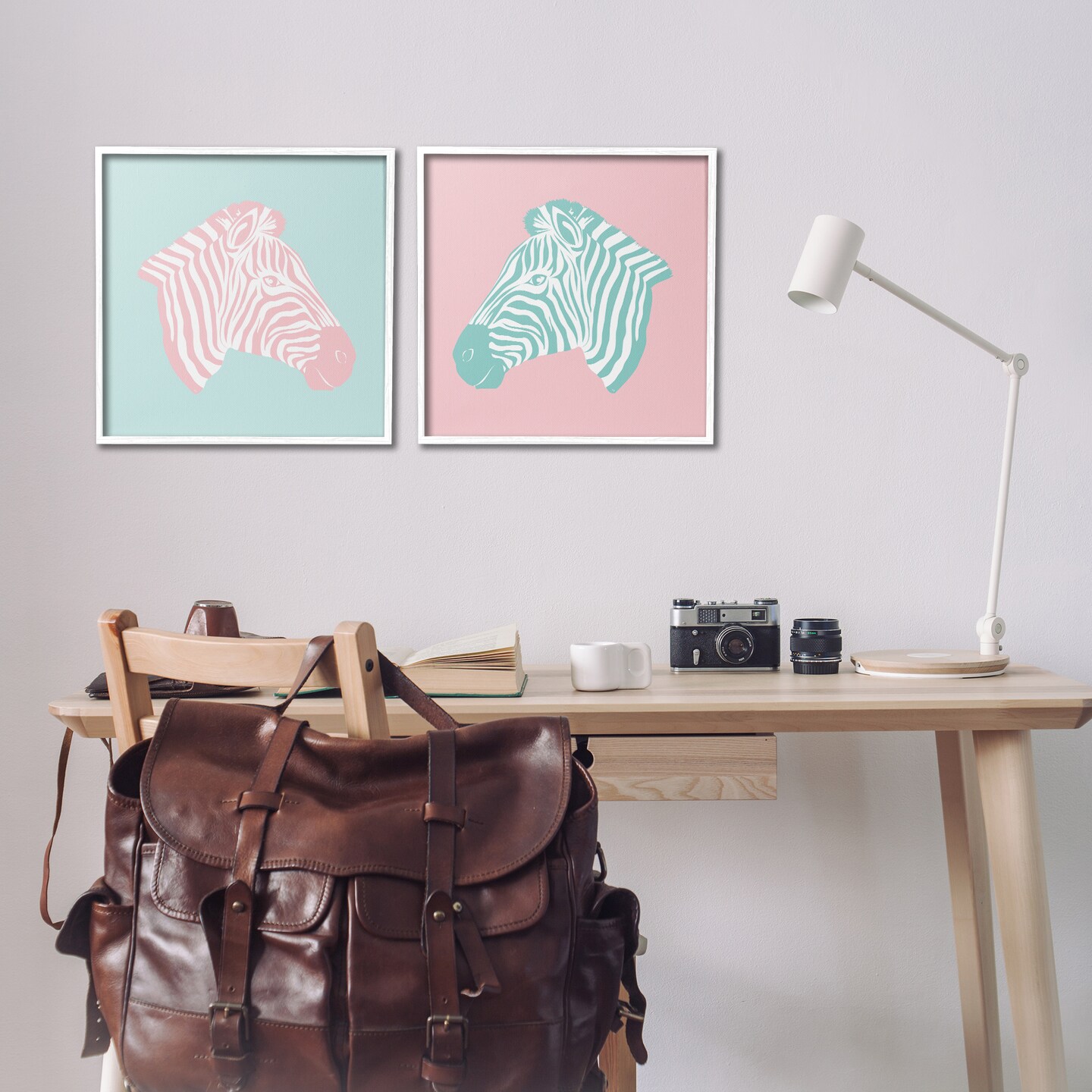 Stupell Industries Sweet Pink and Teal Zebras 2pc Framed Giclee Wall Art Set Design by Martina Pavlova