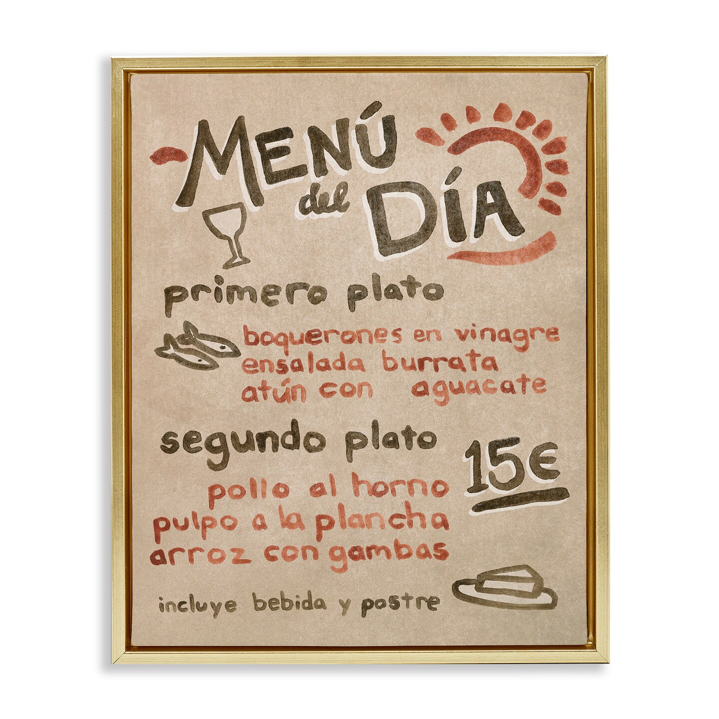 Stupell Industries Spanish Restaurant Menu Floater Framed Canvas Wall Art Design by June Erica Vess 