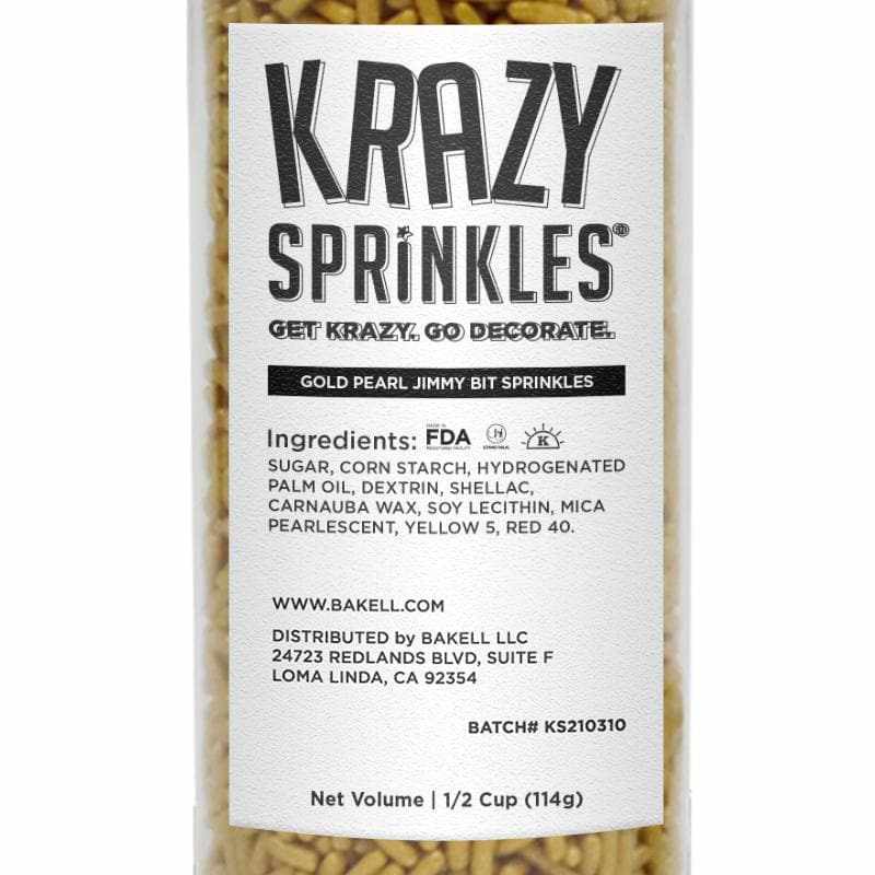 Krazy Sprinkles - Gold Pearl Jimmies (1/2 Cup, 1x Jar) for Cakes, Ice Cream & Cookies